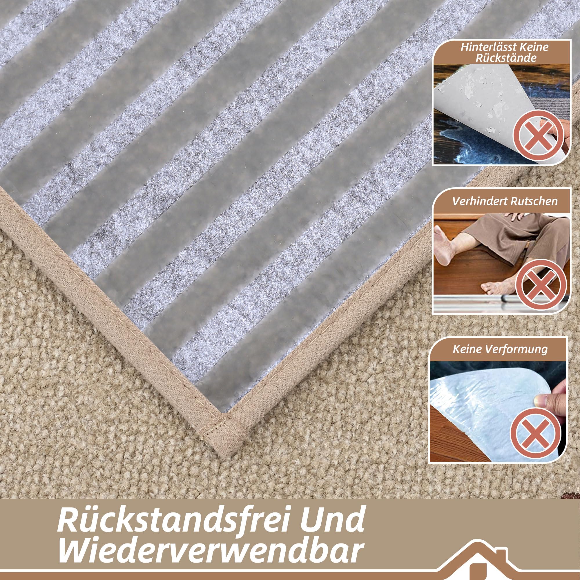 BEQHAUSE Tappetini per gradini, per interni, antiscivolo, 15 pezzi, lavabili in lavatrice, per bambini, anziani e animali domestici, 100% poliestere TPE, schienale 22 x 70 cm, beige