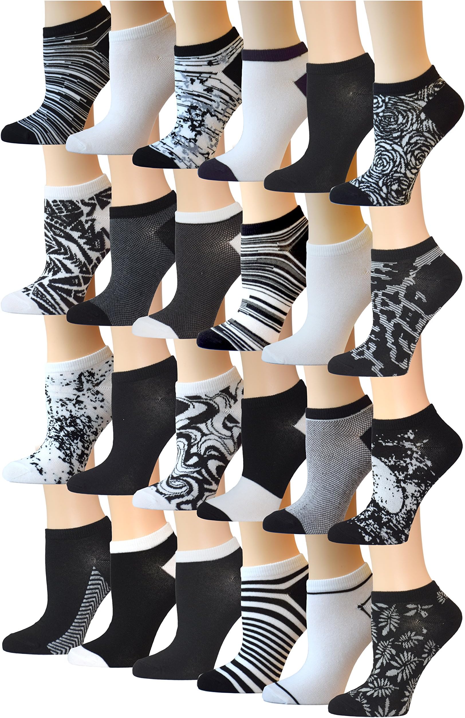 TOP STEP Women's 24 Pairs Colorful Patterned Low Cut/No Show Socks