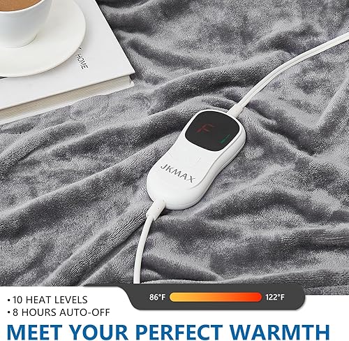 Miniatura 3 de JKMAX Manta térmica eléctrica, manta de cama térmica tamaño matrimonial de 72 x 84 pulgadas con 10 niveles de calefacción, 8 horas de apagado