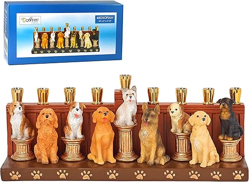 Miniatura 6 de Aviv Judaica Jessica Sporn - Menorá de barro para perros y cachorros para niños y adultos - Vela esculpida para perro menorá se adapta a velas
