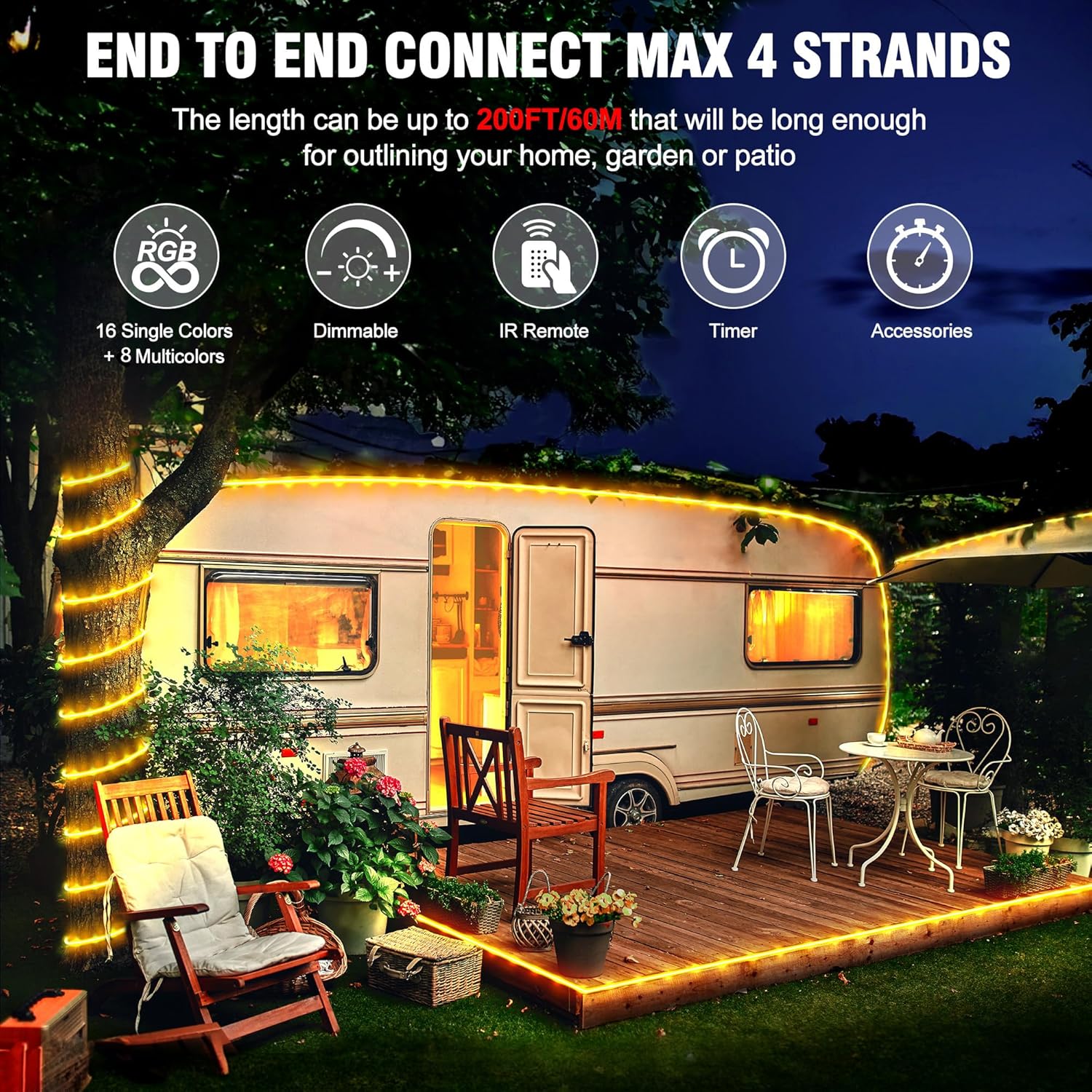 Omika 100FT Connectable Rope Lights for Outside, 300LED Color Changing Outdoor String Light with Remote, 24 Colors Waterproof Twinkle Tube Light for Indoor Bedroom Patio Garden Holiday Halloween Decor