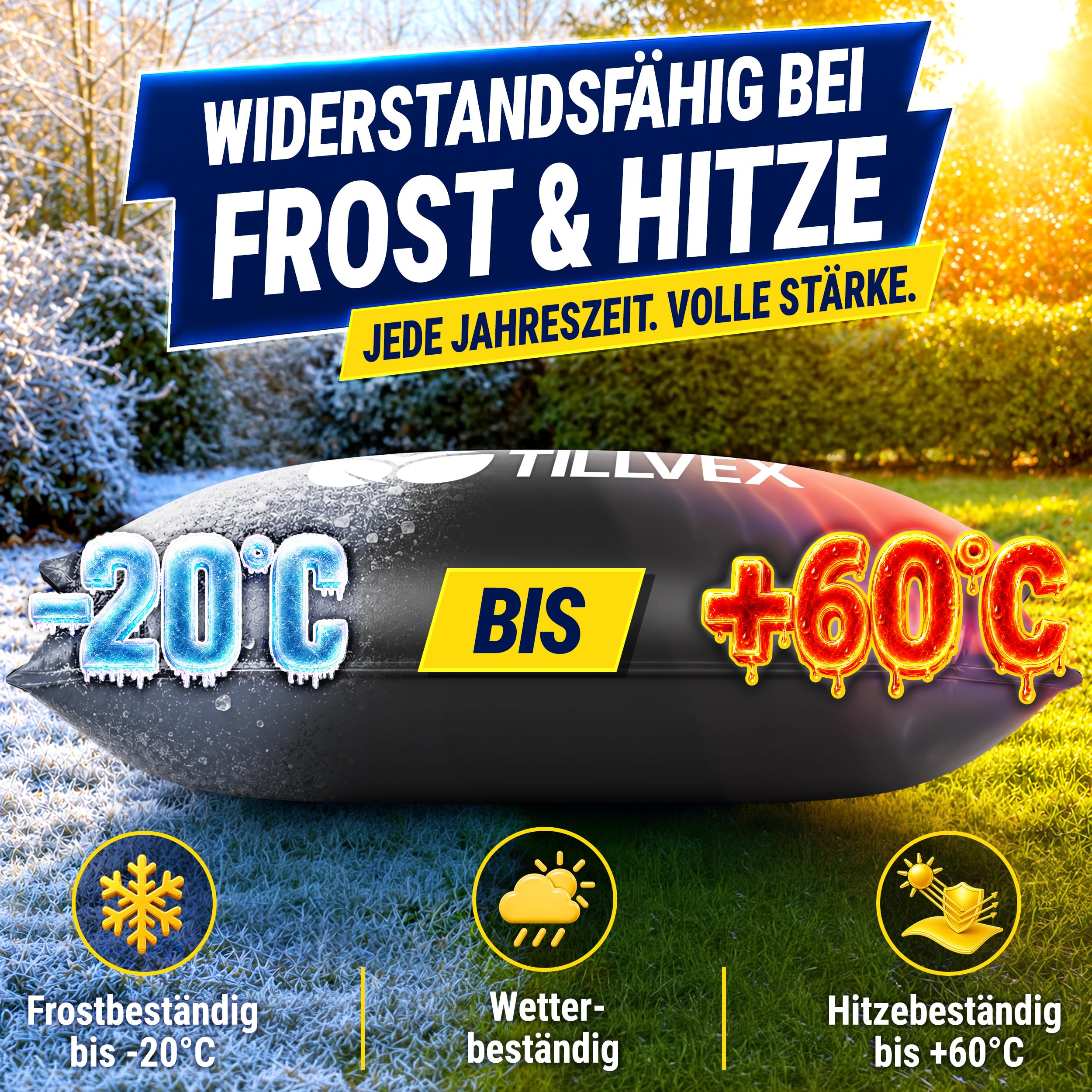 tillvex® Poolkissen Winter XXL 2x4m rechteckig + 12m Seil & Reparaturkit | Luftkissen zur Poolabdeckung frost- & chlorbeständig bis -20°C | Winterkissen inkl. Schraubventil | Kissen Überwinterung Pool