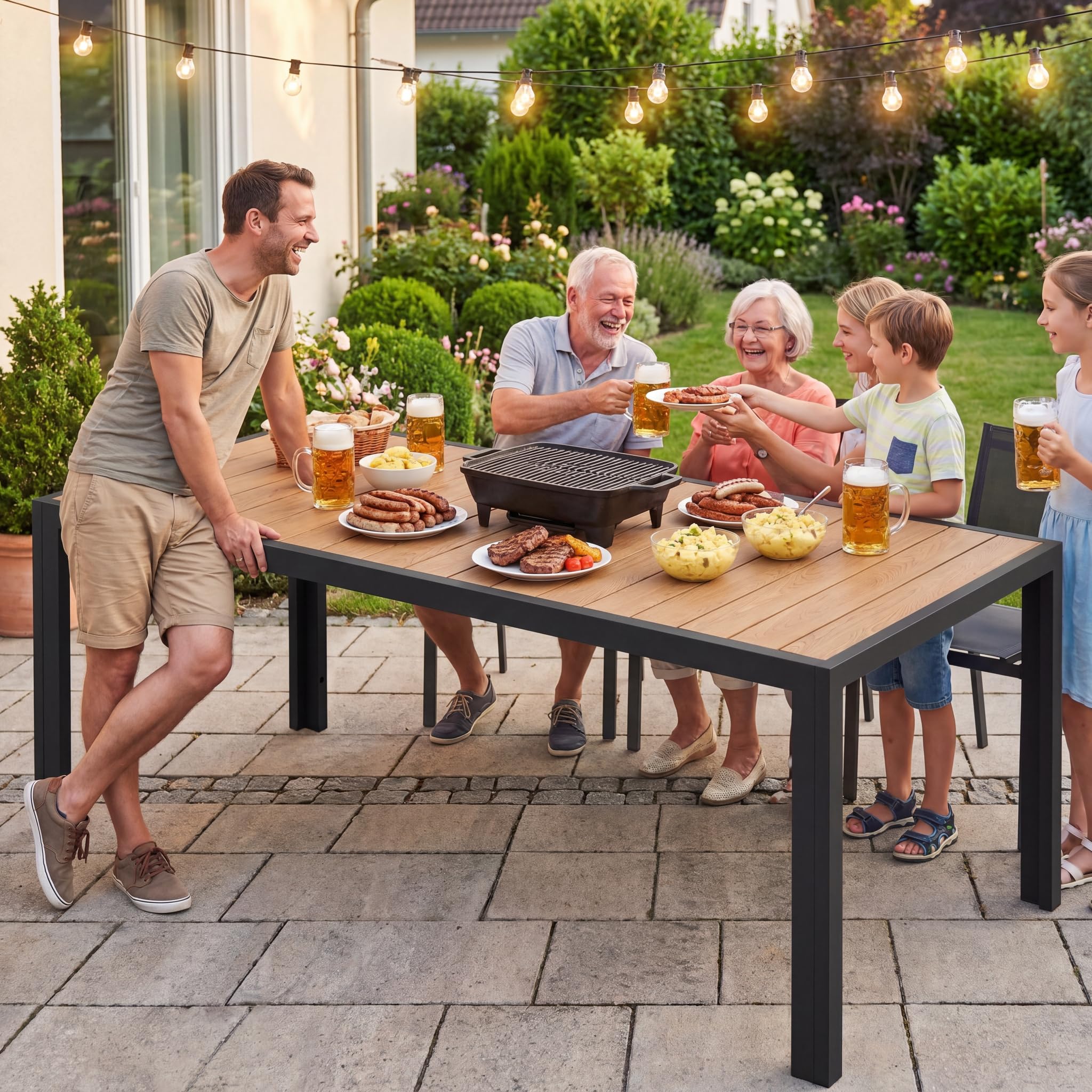 JUMMICO Gartentisch aus Aluminium mit Holzoptik, Wetterfester Outdoor Tisch in 150cm oder 189cm, Stabiler Esstisch für Garten und Terrasse