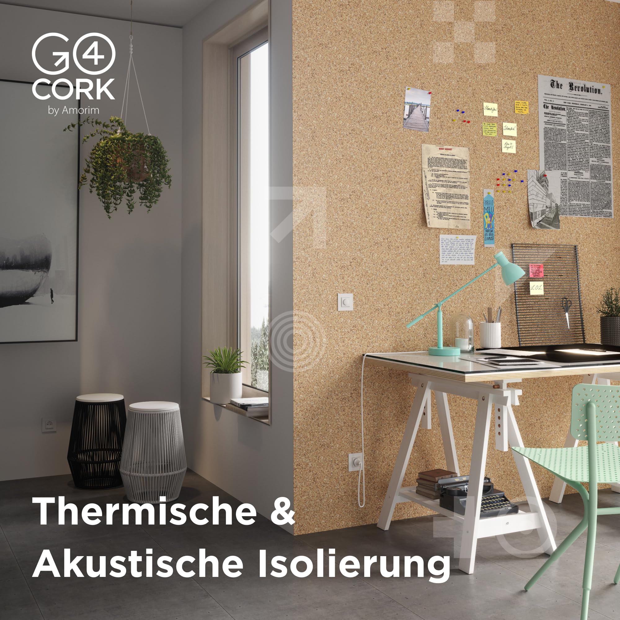 Go4Cork Selbstklebende Korkplatten, 50x50 Cm, 4er-Set – Rutschfeste Bastelfliesen Für Pinnwand & Tischschutz