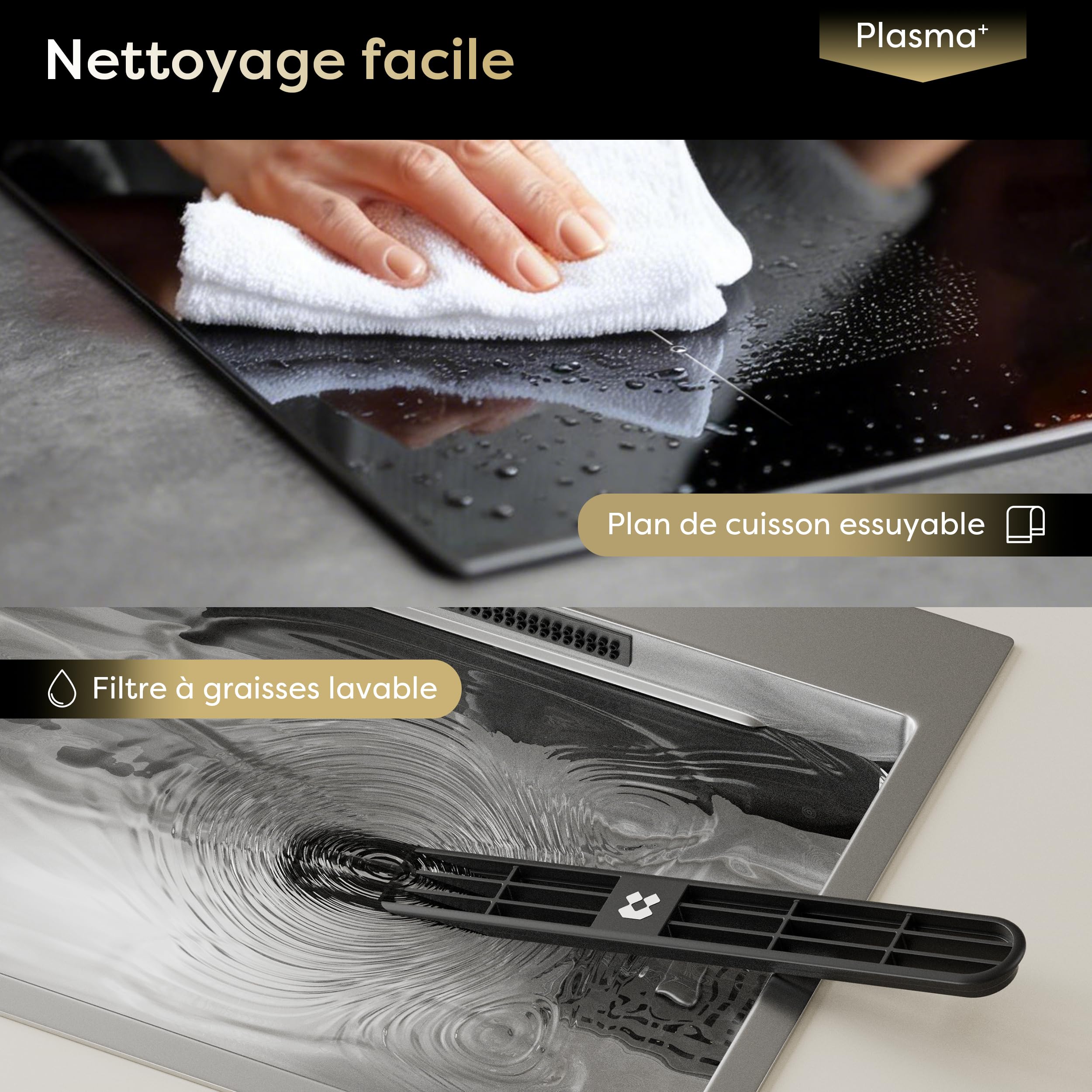 CIARRA ONE CBBEH392BF Plaque de cuisson à induction avec hotte aspirante, hotte de table intégrée, 39 cm, 2 plaques, Flexzone, 9 niveaux, sécurité enfant, minuterie, Stop & Go Booster