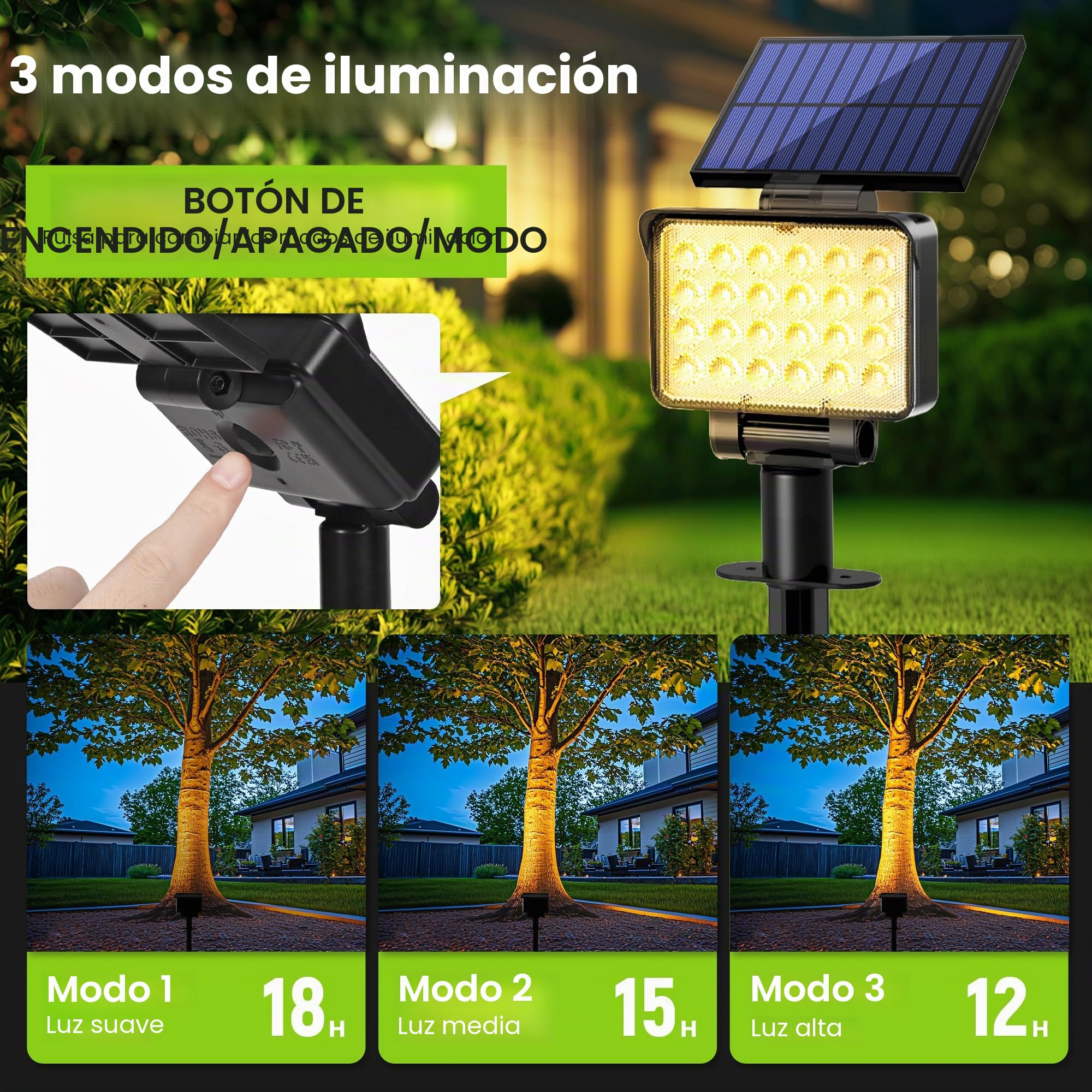 Solpex Focos Solares para Exteriores, IP65 ImpermeableLuces Solares para Jardín, 24 Ledes luces de Camino, para Caminos, Jardines, Cercas (Blanco Cálido, 4 Unidades)