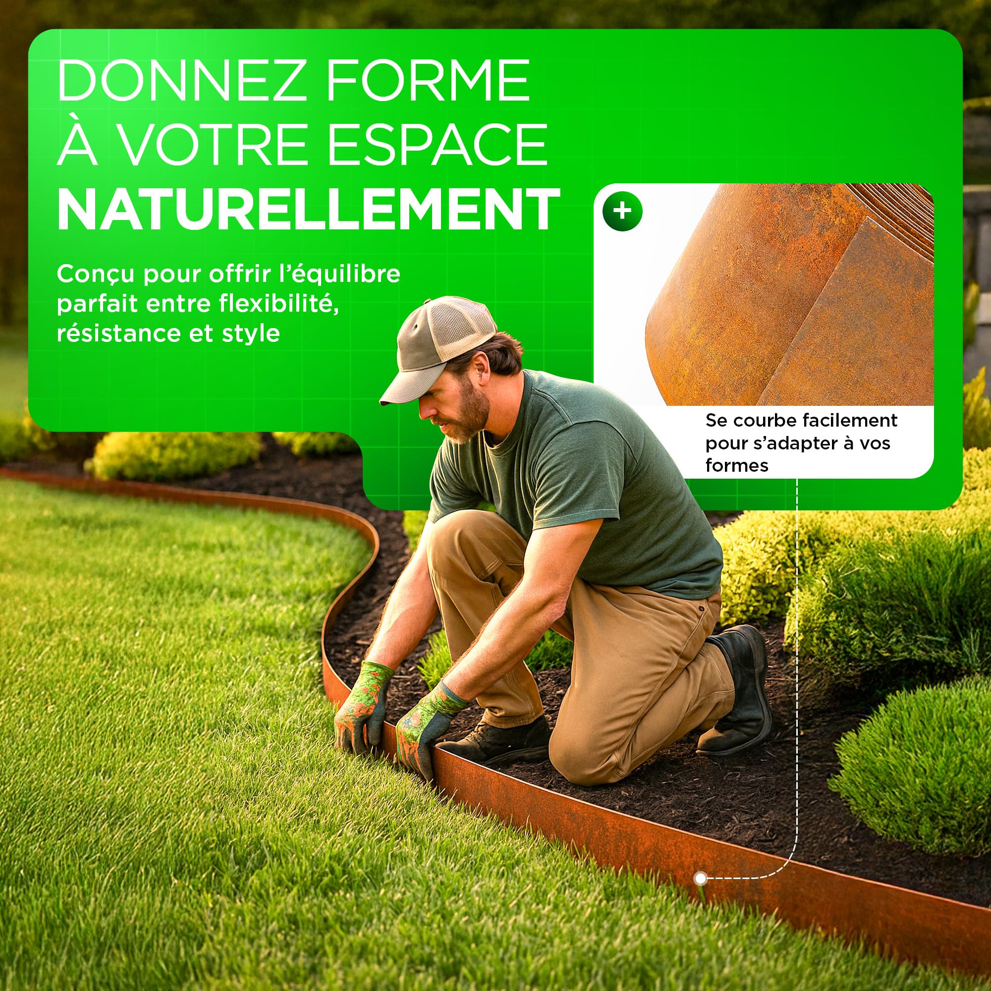 Bordure Acier Corten 10 Mètres | Bordure Jardin Exterieur 14cm de Hauteur | Design Flexible & Facile à Installer | Gants, Cale en Bois, Connecteurs et eBook Inclus