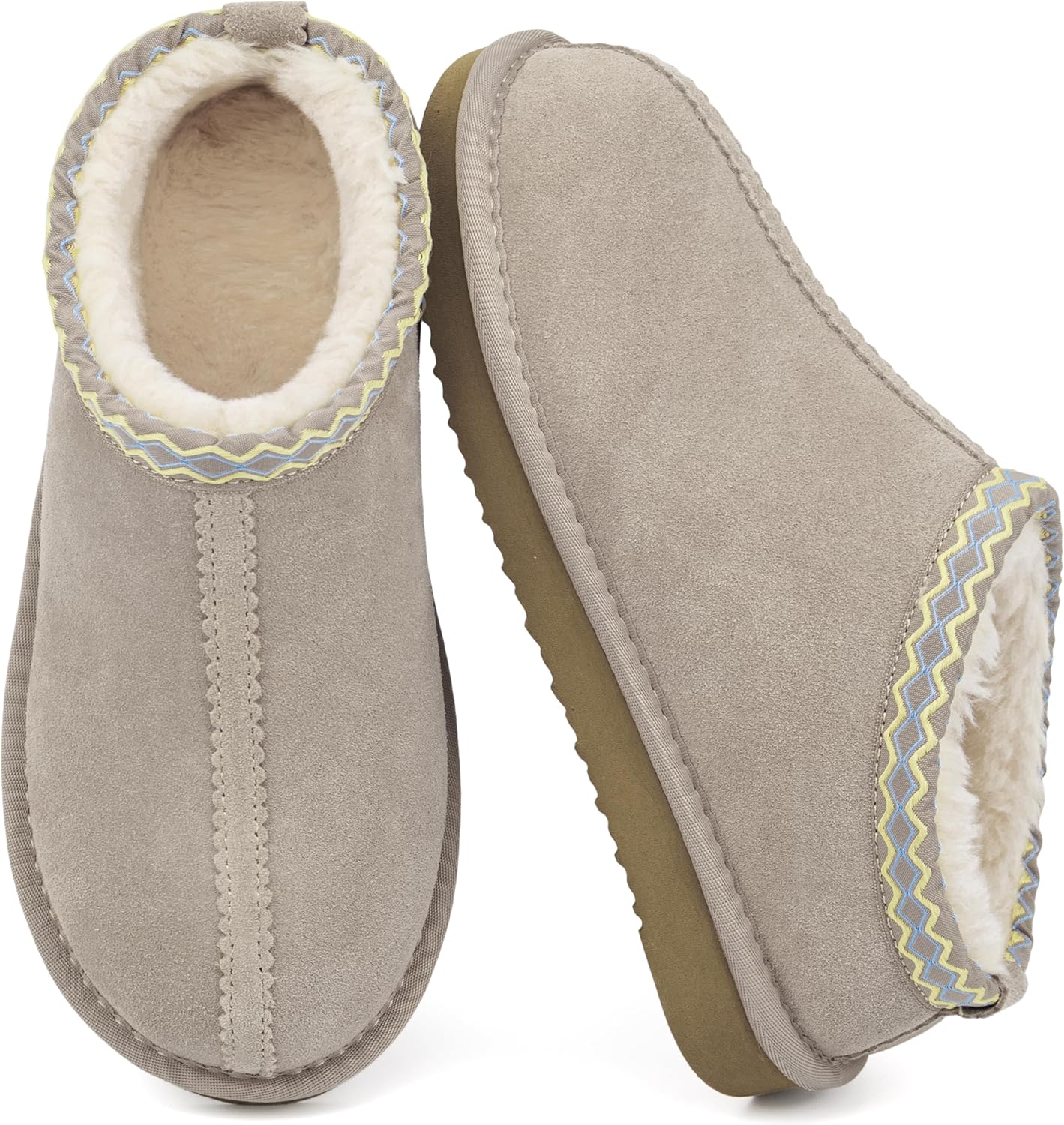 INMINPIN Women's Genuine Suede Slippers Fuzzy Warm House Mini Boots Slip On Memory Foam Fluffy Winter Shoes for Indoor and Outdoor
