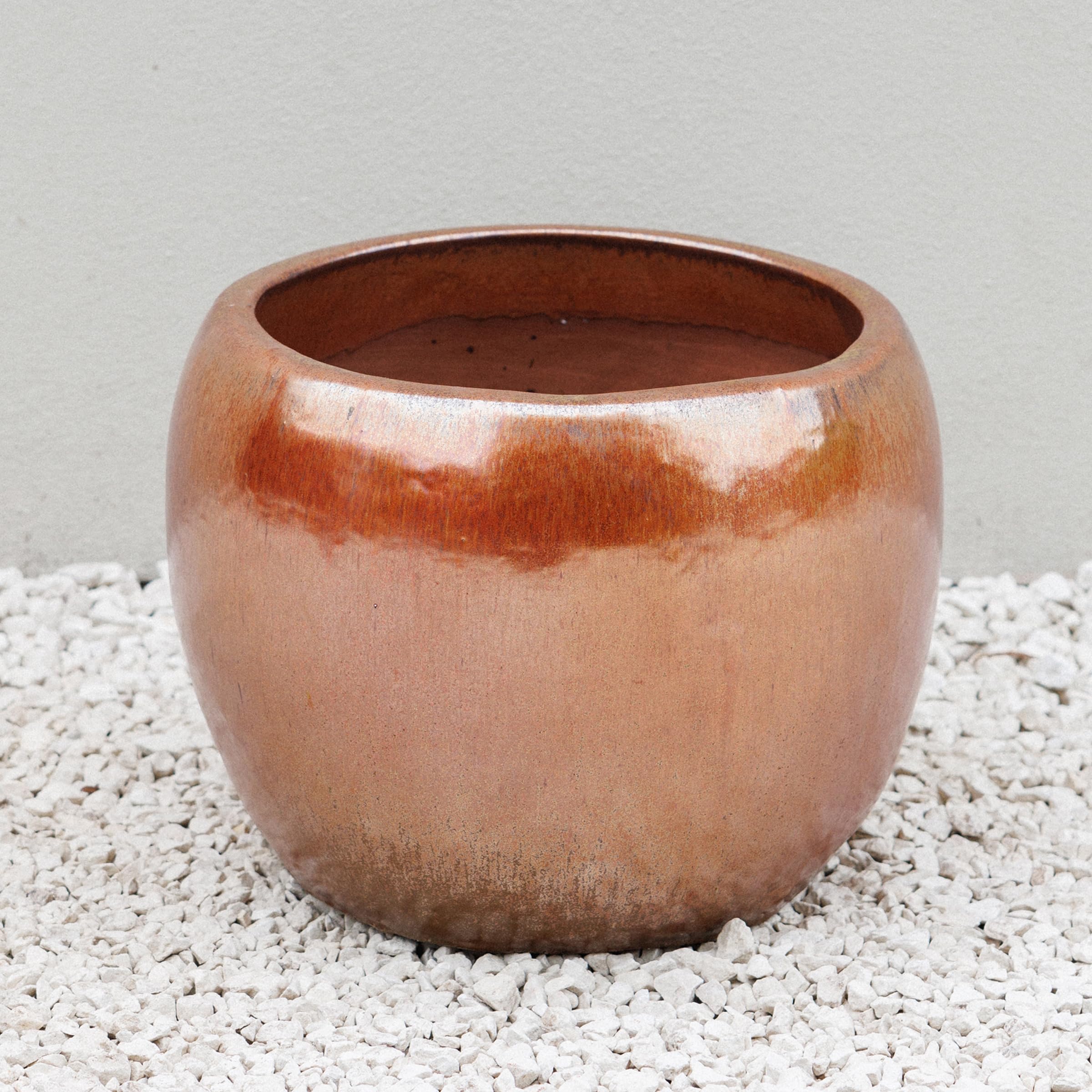 Primrose Round Garden Planter in Glazed Metallic Bronze Finish 41cm