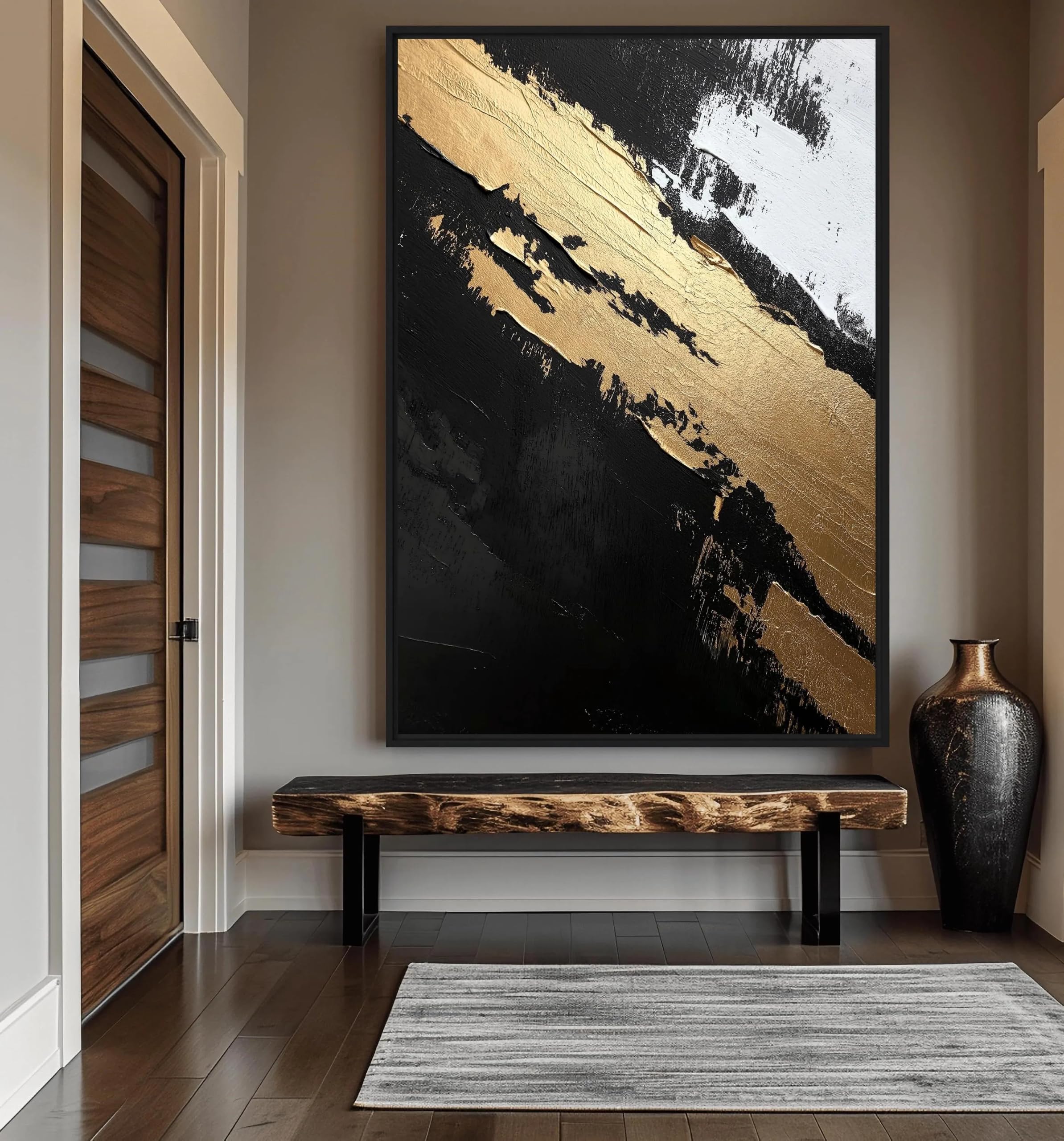 UUDEZO Druk na płótnie czarno-złota abstrakcyjna sztuka artystyczna: nowoczesna dekoracja ścienna (70 x 110 cm / 28x43in (28 x 43 cale)