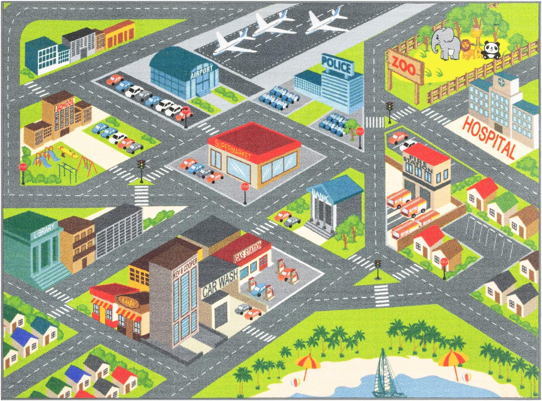 Children's Play Village Mat Town City Roads Area Rug 4'7" x 6'7" Home & Kitchen
