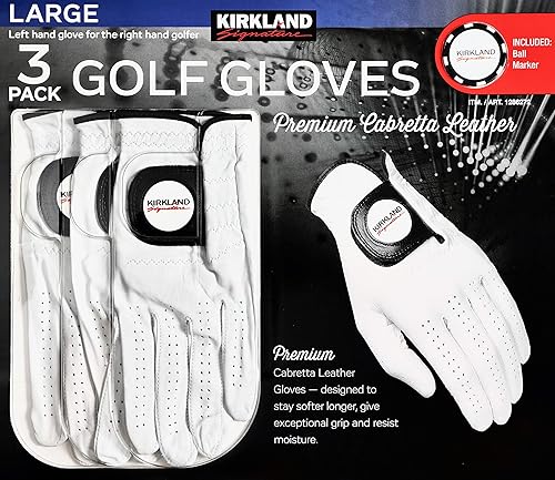 Miniatura 1 de KIRKLAND SIGNATURE Guantes de golf para hombre de cuero Cabretta premium, grandes, paquete de 3