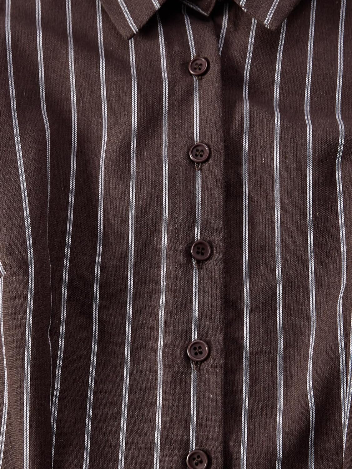 Women's Striped Button Down Shirt Dressy Casual Long Sleeve Collared Work Blouses - Image 4