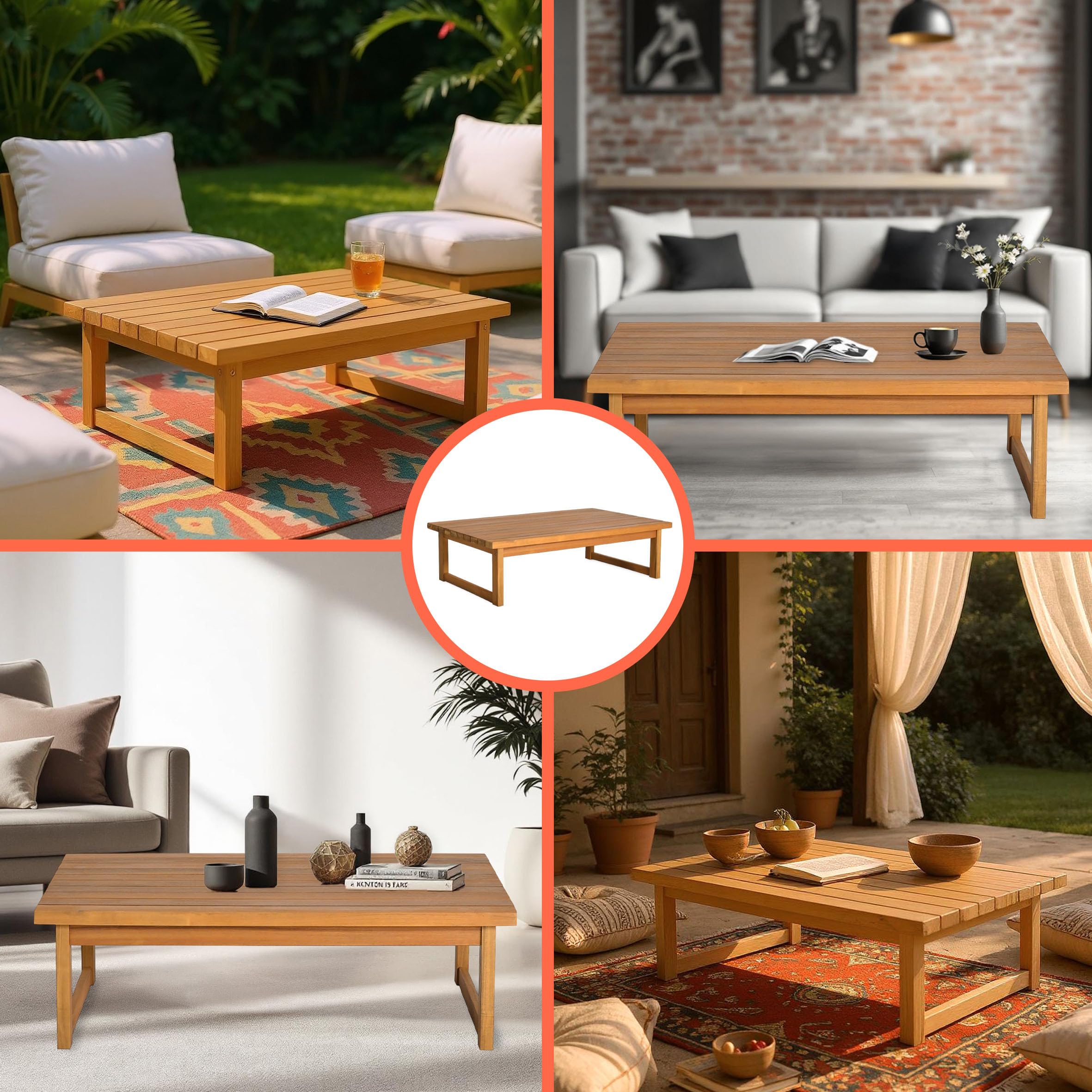Spetebo Stół ogrodowy z drewna akacjowego olejowany – 106 x 66 cm – stolik kawowy z litego drewna – drewniany stół ogrodowy, balkonowy, stolik pomocniczy, stolik kawowy, stół do salonu, drewniany stół