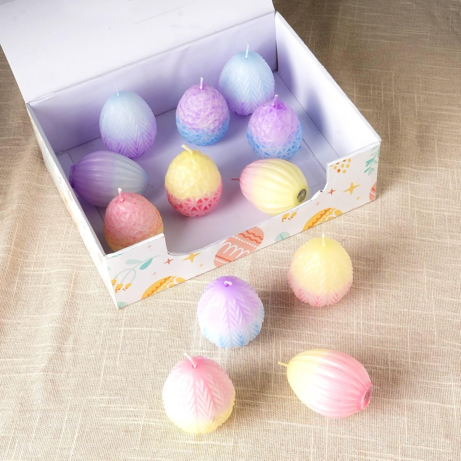 Easter Egg Ombre Candles 12 Pcs Soy Wax Candles with Multi Color Gradient Ready-to-Gift PDQ Box for Holiday Table Decor Spring Centerpiece & Festive Home Decor