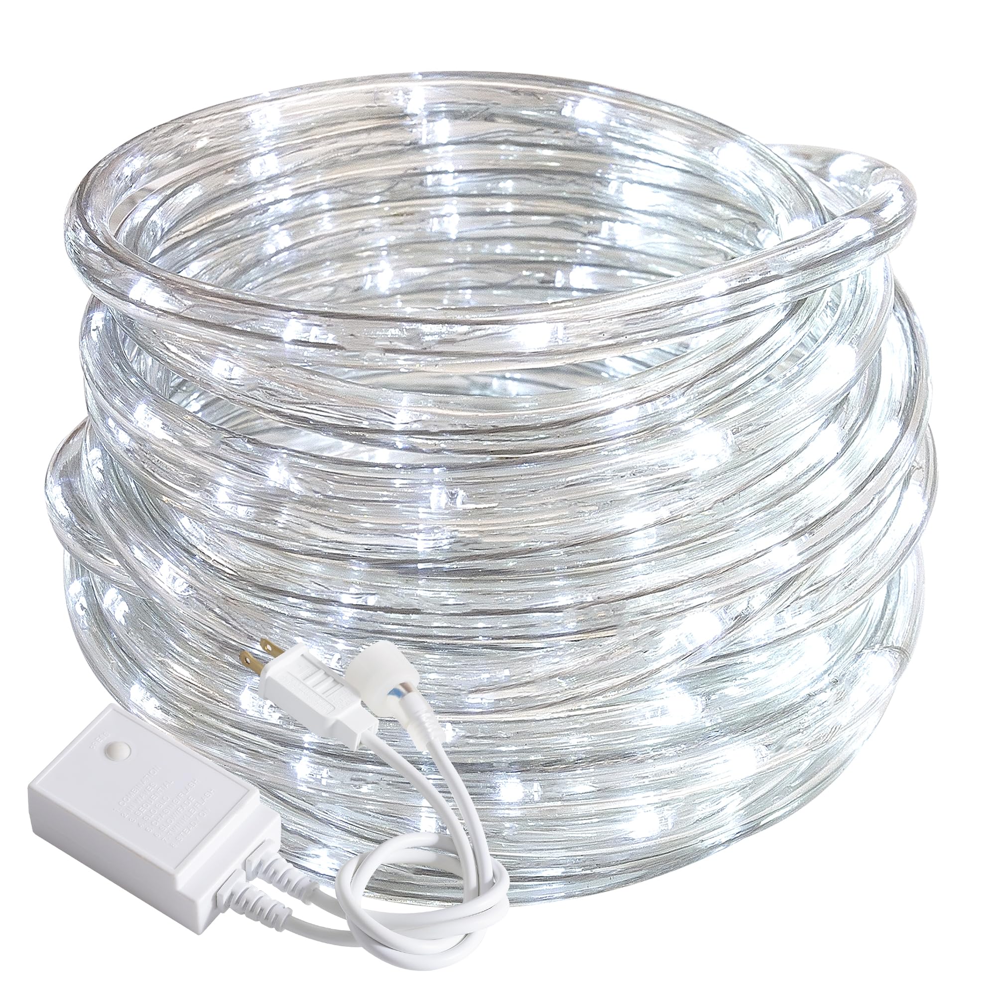 CHORLED Waterproof LED Rope Lights, Connectable & Flexible with 8 Modes, Outdoor Lighting for Deck, Garden, Pool, Patio & Christmas Decor (White, 50ft)