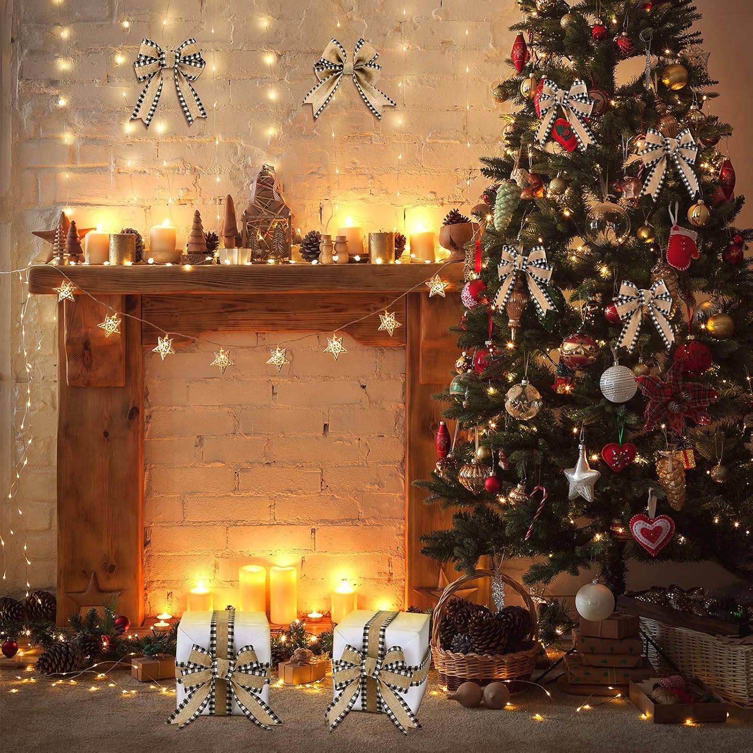 2 Rolls Buffalo Plaid Wired Edge Ribbons Christmas Burlap Fabric Craft Ribbon Natural Wrapping Ribbon Rolls with Checkered Edge (Black and White, 1.5 x 216 Inch, 2.5 x 216 Inch) : Arts, Crafts & Sewing