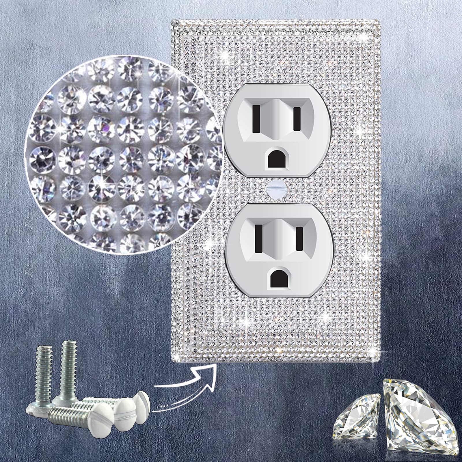 Gaocai Shiny Silver Rhinestones Outlet & Light Switch Cover – Decorative Wall Plate, Single Toggle - View #10