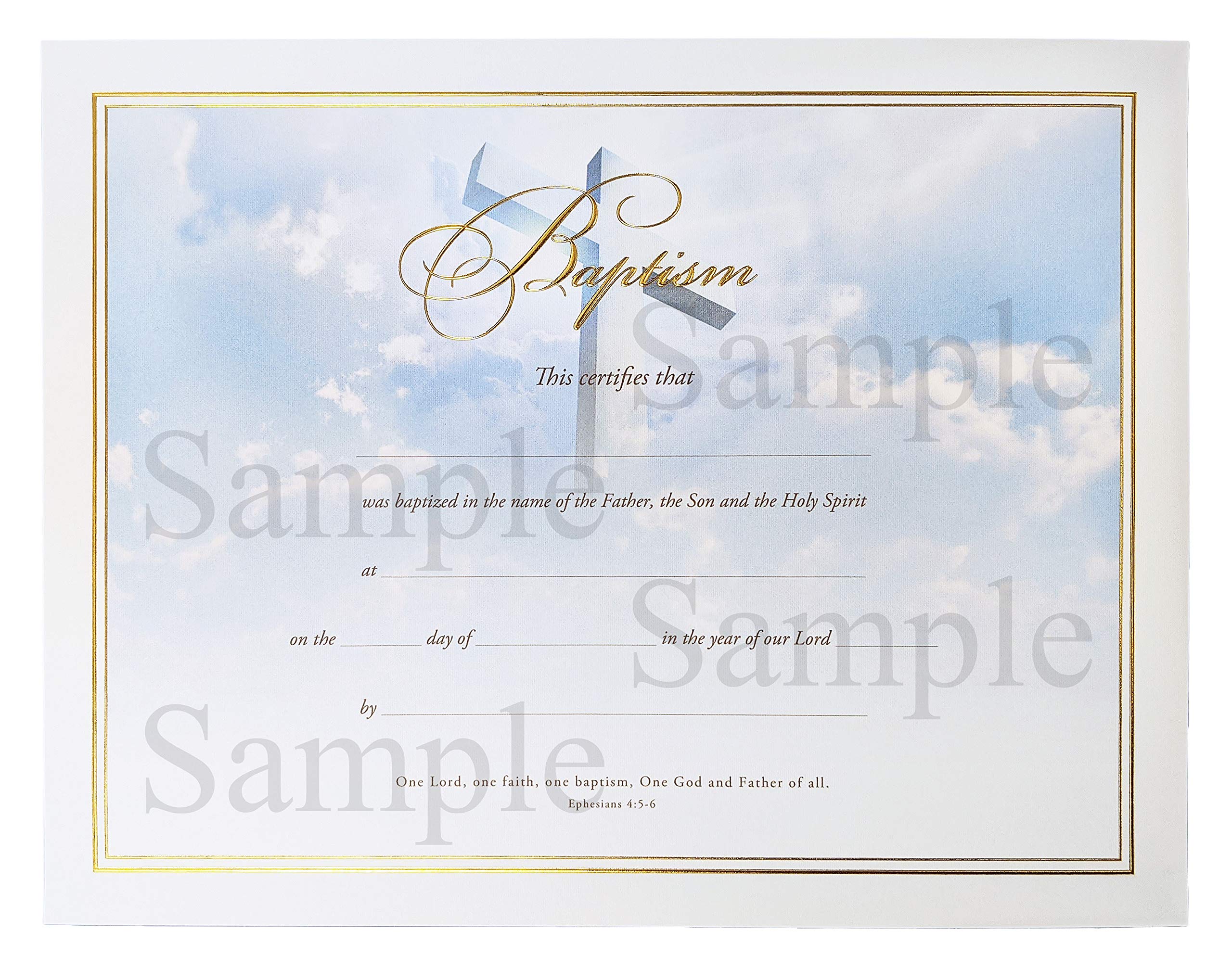 Premium Customized Baptism Certificate with Gold or Silver Foil Embossment (8 1/2 x 11) - U2786 Baptism Gold