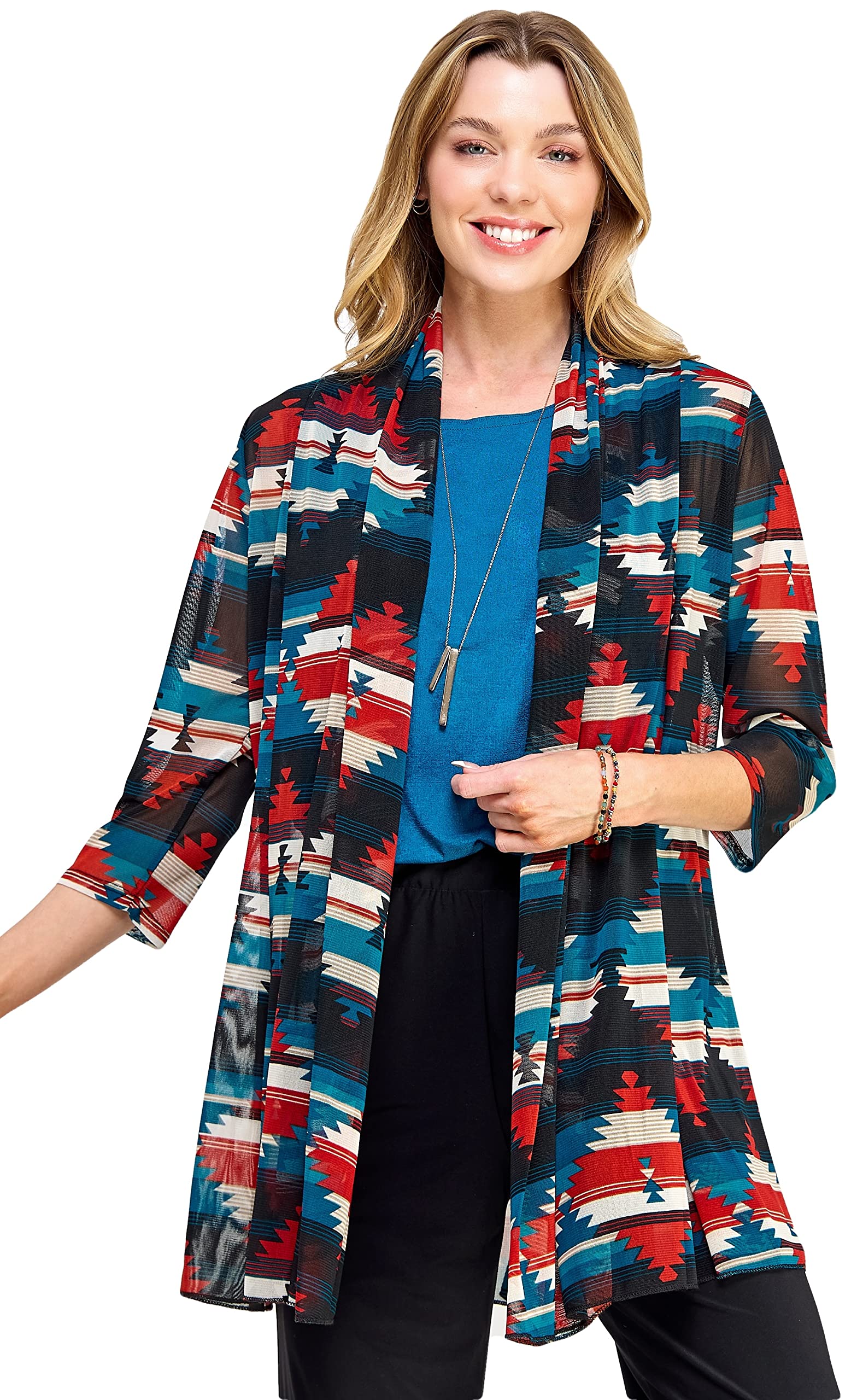 Jostar Women's Mesh Jacket Cardigan - 3/4 Sleeve Sheer Lightweight Open Front Princess Soft Drape Knit Sweater