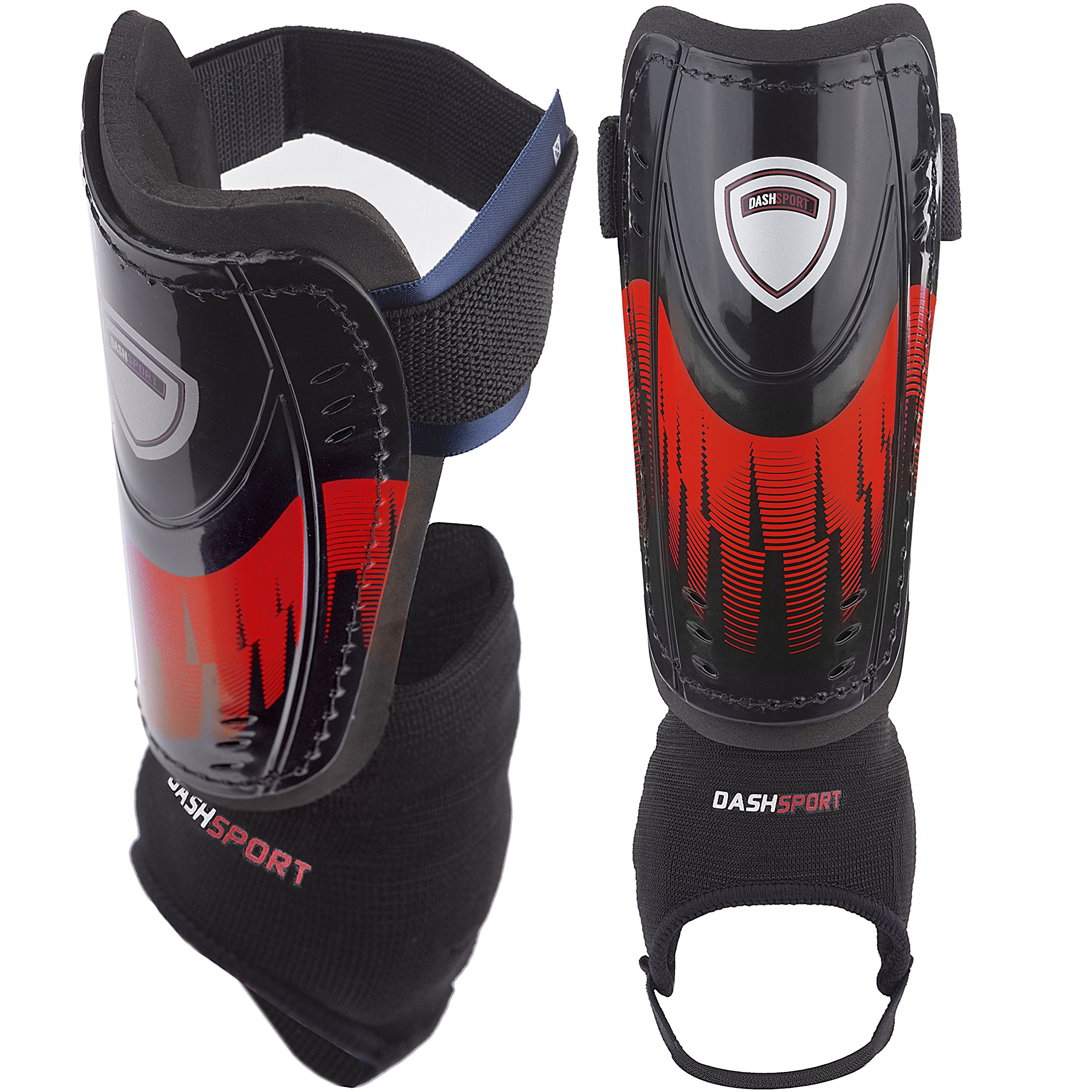 Soccer Shin Guards -Youth Sizes - by DashSport - Best Kids Soccer Equipment with Ankle Sleeves - Great for Boys and Girls