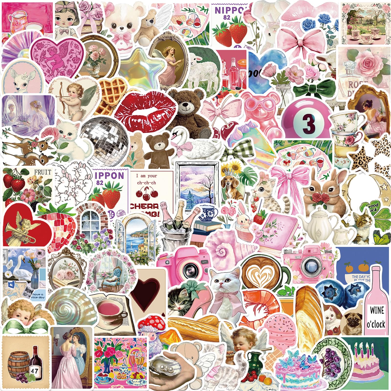 100PCS Aesthetic Stickers, Y2K Coquette Stickers Vinyl Waterproof Decal for Water Bottle Guitar Phone Laptop Skateboard Party Supplies
