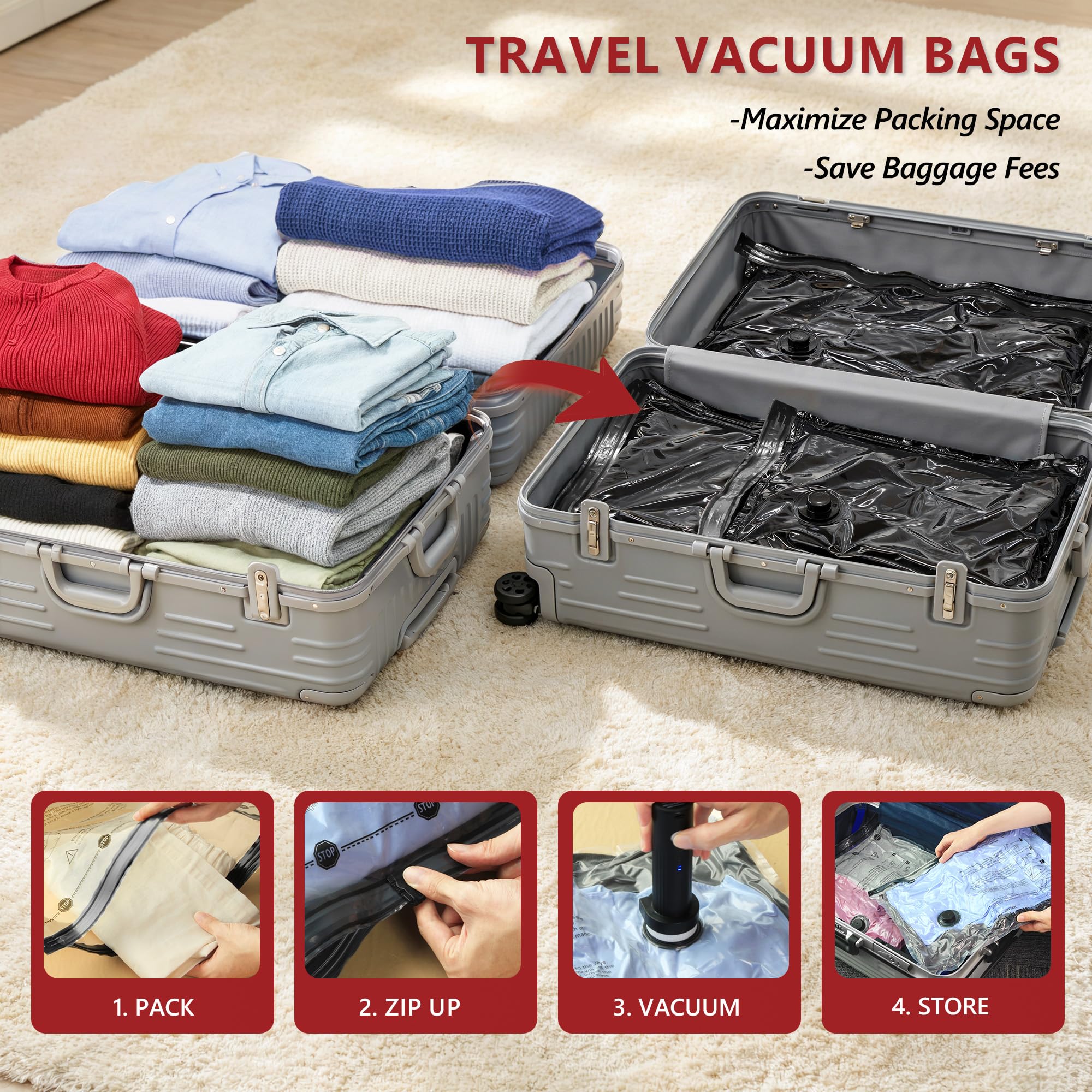 Travel Vacuum Bags for Clothing with Cordless Pump 18 Combo, Black view 2