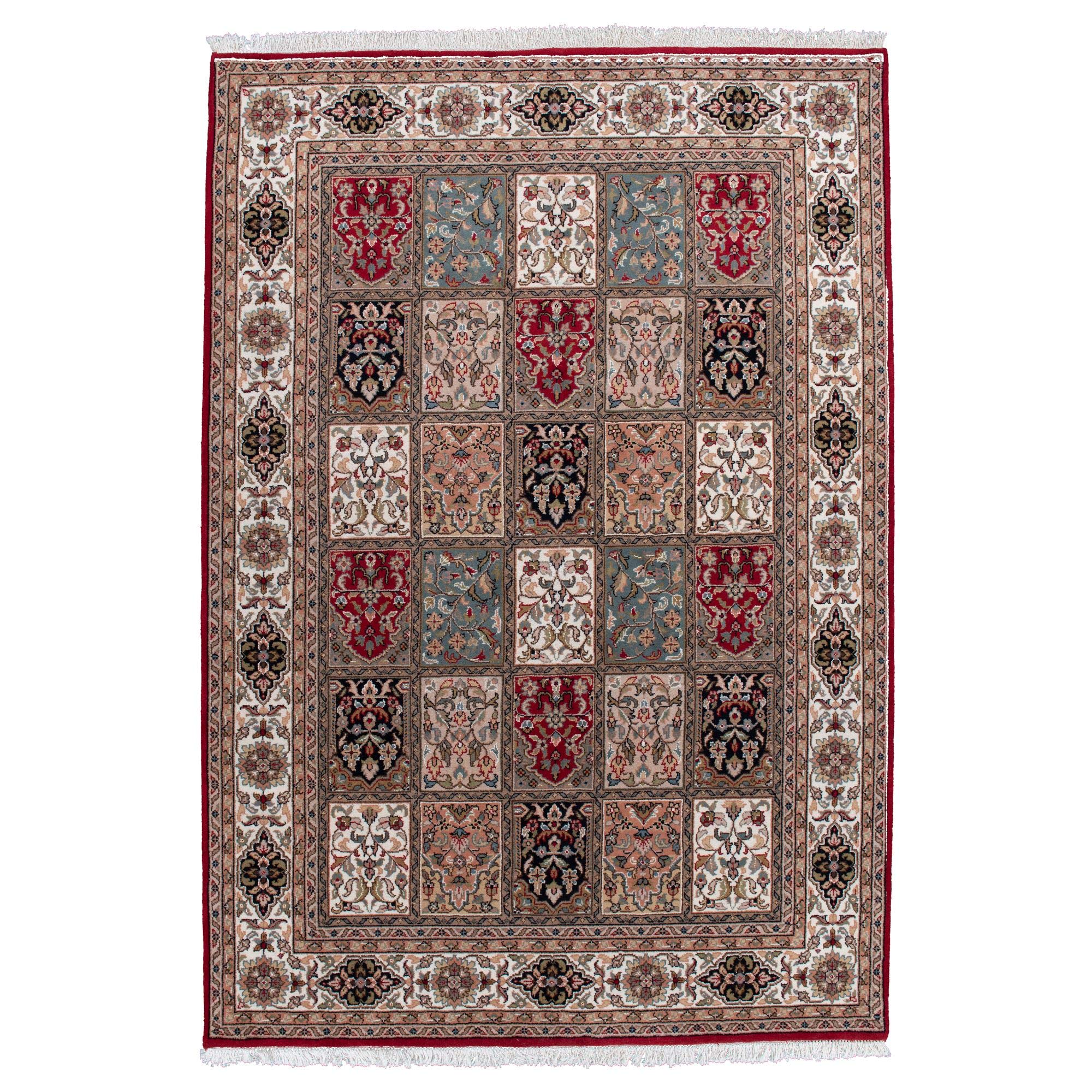 THEKO | Tappeto orientale tradizionale in 100% lana vergine, tappeto persiano con motivo Isfahan | Annodato a mano | Rosso | 60x90 cm