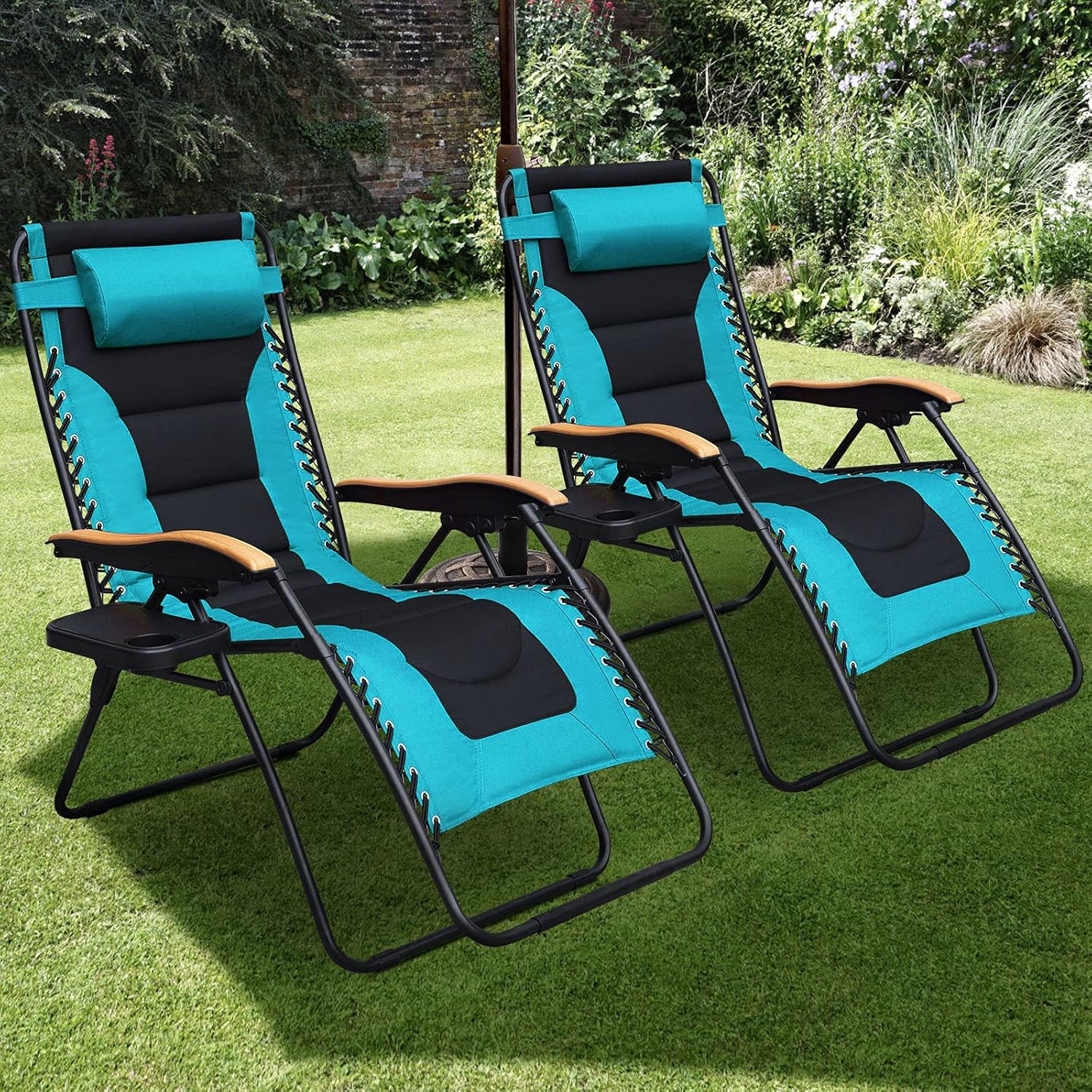 Zero Gravity Patio Chair Outdoor Reclining Lounge Chair Padded Seat with Adjustable Pillow and Side Table (Blue) : Patio, Lawn & Garden