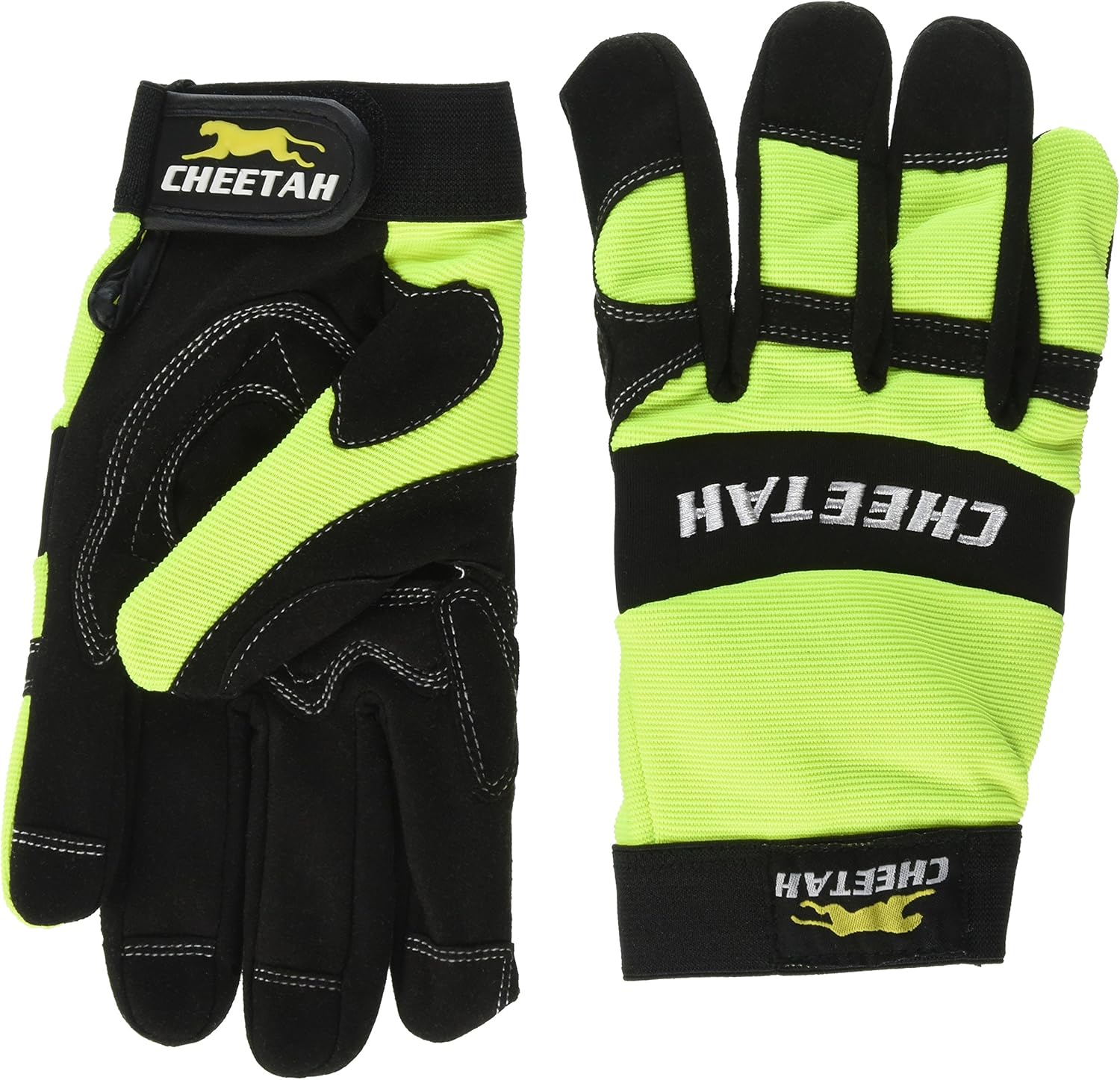 MCR Safety 935HVLM Multi-Task Gloves, Black Synthetic Leather, Lime Spandex Back, Hook/Loop Closure, Medium, 1-Pair