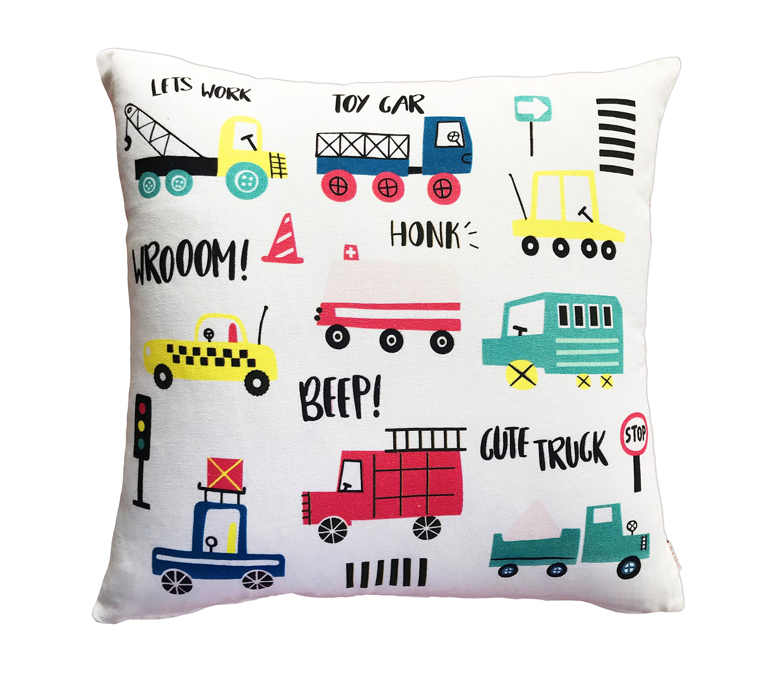 Orak Living On The Road, trasport Theme Cushion Cover for Kids, Kids Cushion 45x45 cms, car Pillow, Printed