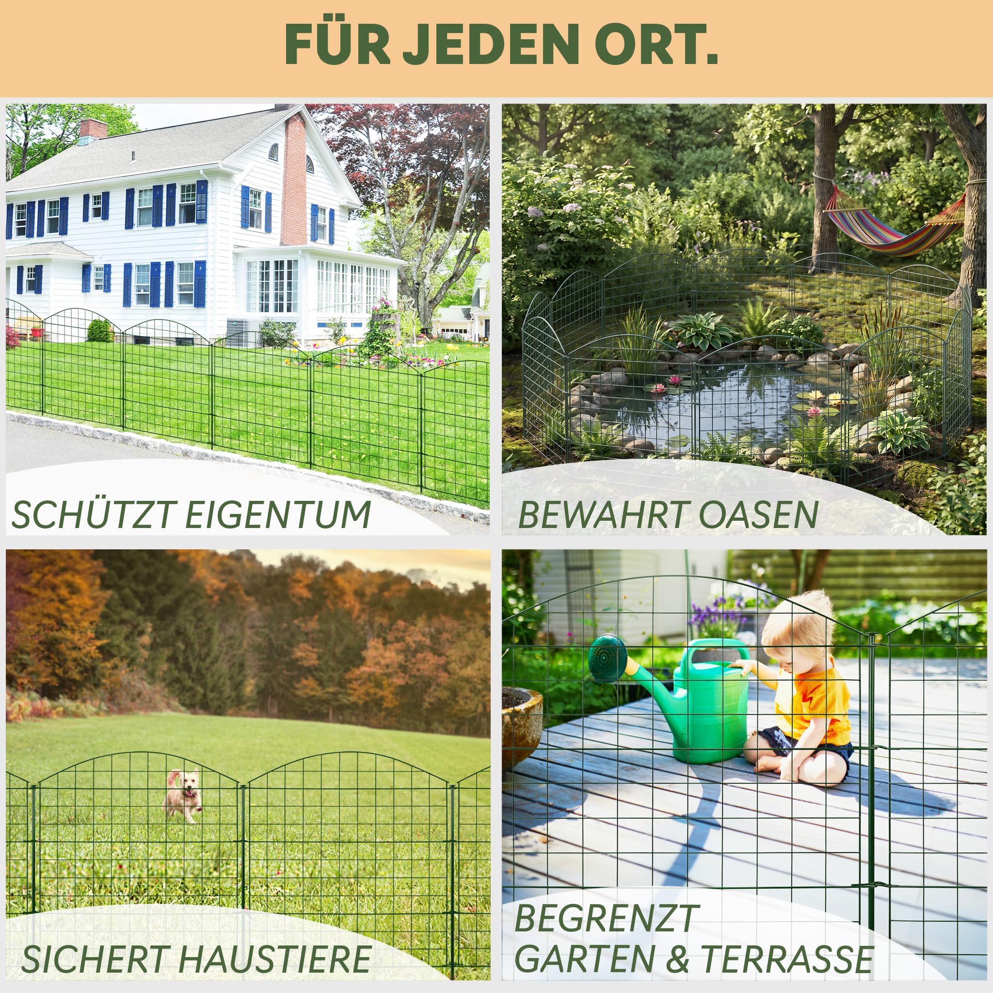 Valla de jardín enchufable Valla de Estanque para Estanque 12 Elementos de Valla Metal para Perros 78 cm Altura Verde