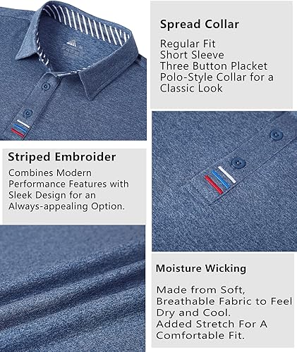 Miniatura 8 de V VALANCH Polo para hombre, estilo casual, de manga corta, para golf, absorbe la humedad, con cuello