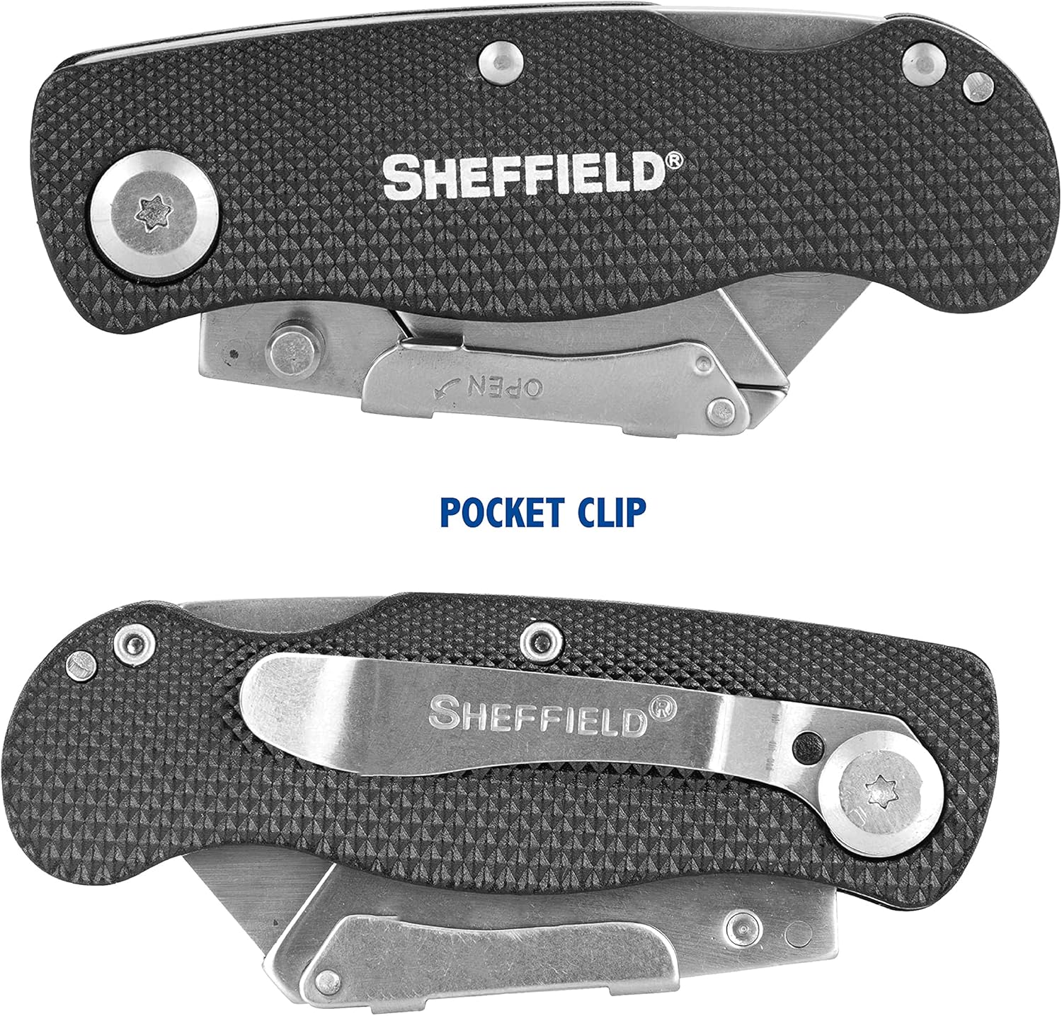 Sheffield Folding Utility Knife, Accepts Standard Utility Knife Blades, Box Cutter Aluminum Handle, Razor Blades Included, For Home, Office, Trades, and Warehouse