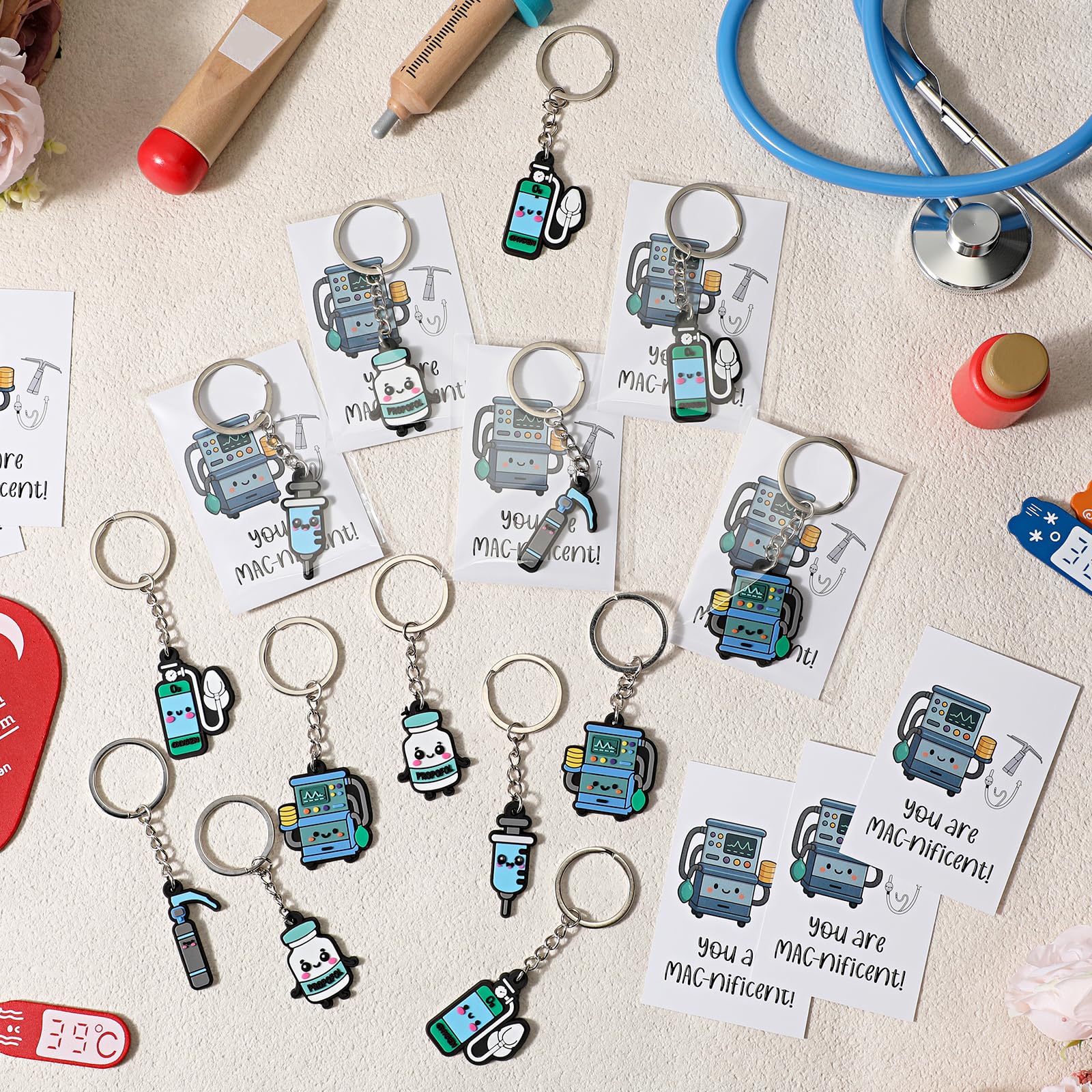 Nosiny 15 Sets Anesthesia Gifts Keychains with Appreciation Cards Thank You Gifts for Cna Crna Technicians Anesthesiologists