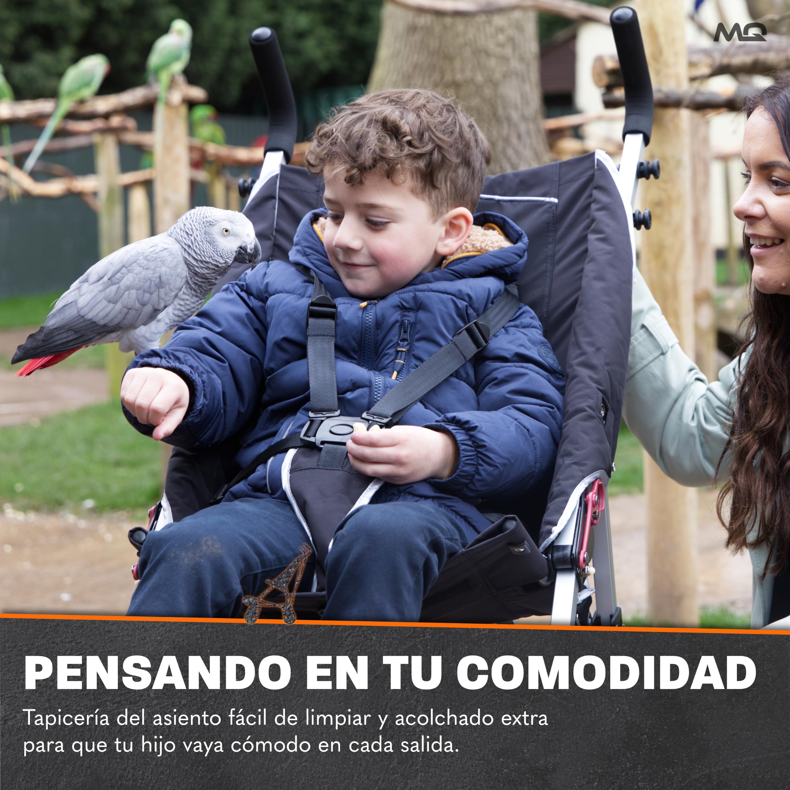 Silla de ruedas para personas con discapacidad MobiQuip XL, arena: ruedas adaptada para niños mayores de hasta 50 kg, con estructura plegable ligera, reposapiés ajustable y arnés de 5 puntos