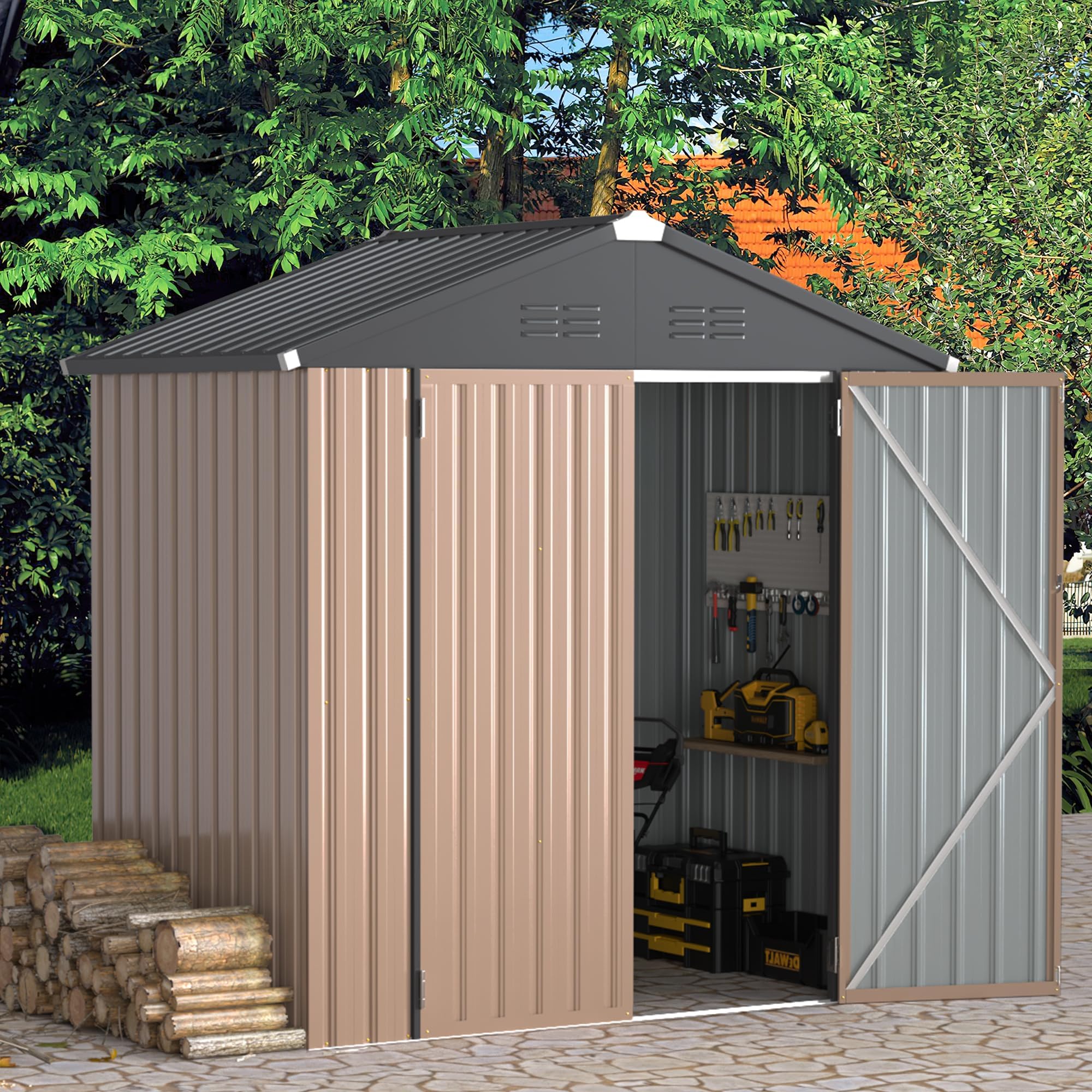 U-MAX 6x4 Storage Sheds & Outdoor Storage, Small 4x6 Outdoor Storage Garden Outside Shed kit, Galvanized Metal Utility Shed for Backyard, Patio and Lawn