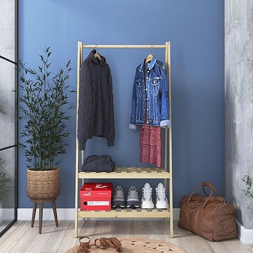 Miniatura 6 de Perchero de madera, estante de ropa hecho en Europa con estantes espaciosos