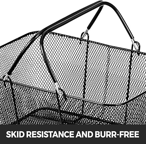 Miniatura 3 de Mophorn Cestas de compras con asas, cesta de compras de metal negro, cesta de compras de alambre portátil, cesta de compras de malla de alambre
