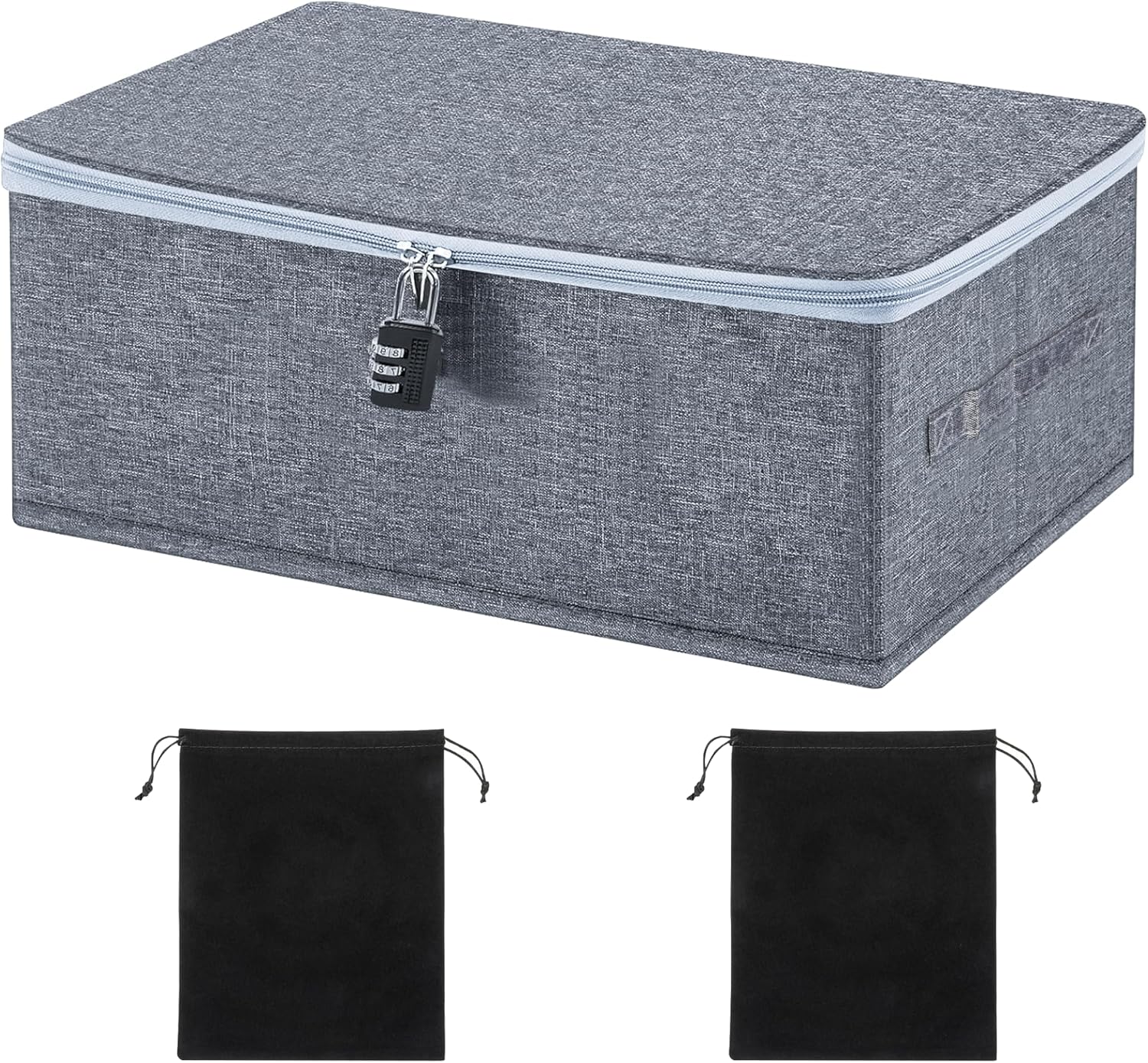 Lockable Storage Organizer Box - Discreet Zipper Storage Bins with 2 Drawstring Bags - 15.8 x 11.8 x 8.2 In Lock Storage Box for Women and Men Clothes Container