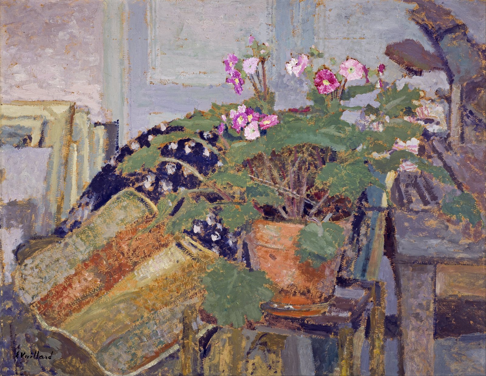 Lámina Le Pot De Fleurs de Edouard Vuillard para decorar salones con un marco negro mate único