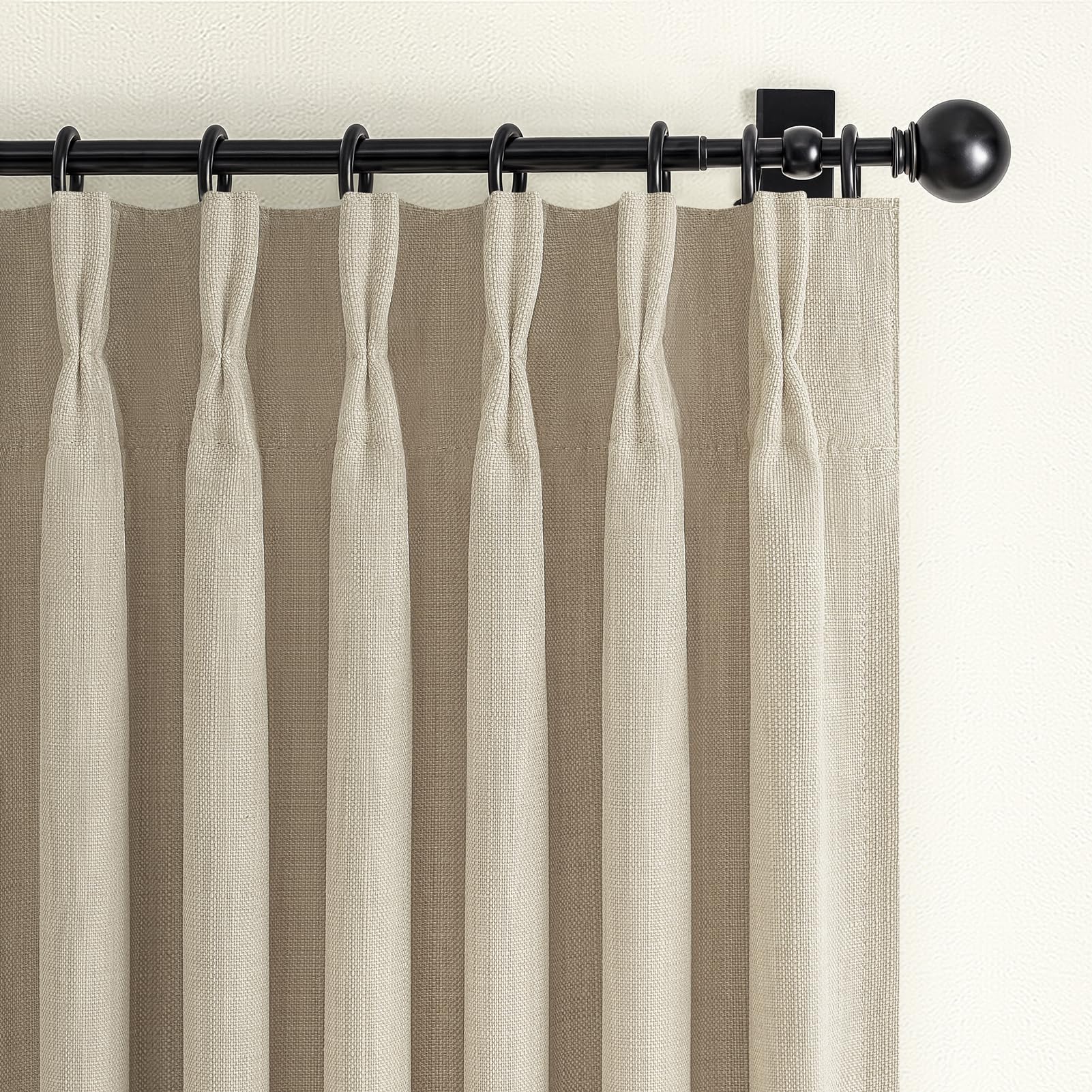 Pinch Pleated Natural Linen Blackout Short Cafe Curtains 63 Inches Long 2 Panels Set, Memory Trained Two Layer Light Blocking Thick Curtain for Kitchen Insulated Soundproof Farmhouse Windows Drapes — image 1