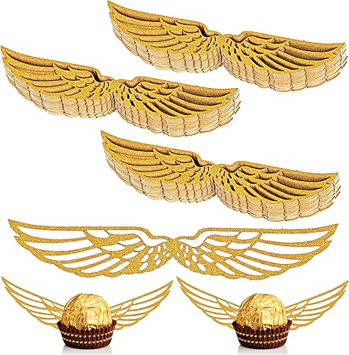 100 piezas de decoración de chocolate para fiesta de mago, alas doradas, decoración de pastel de ranas de chocolate, decoración de chocolate para