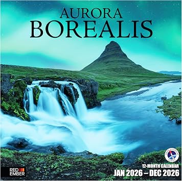 RED EMBER Aurora Borealis 2026 Wall Calendar 12 Month | 12" x 24" Open | Thick & Sturdy Paper | Giftable | Northern Lights Space Calendar 2026