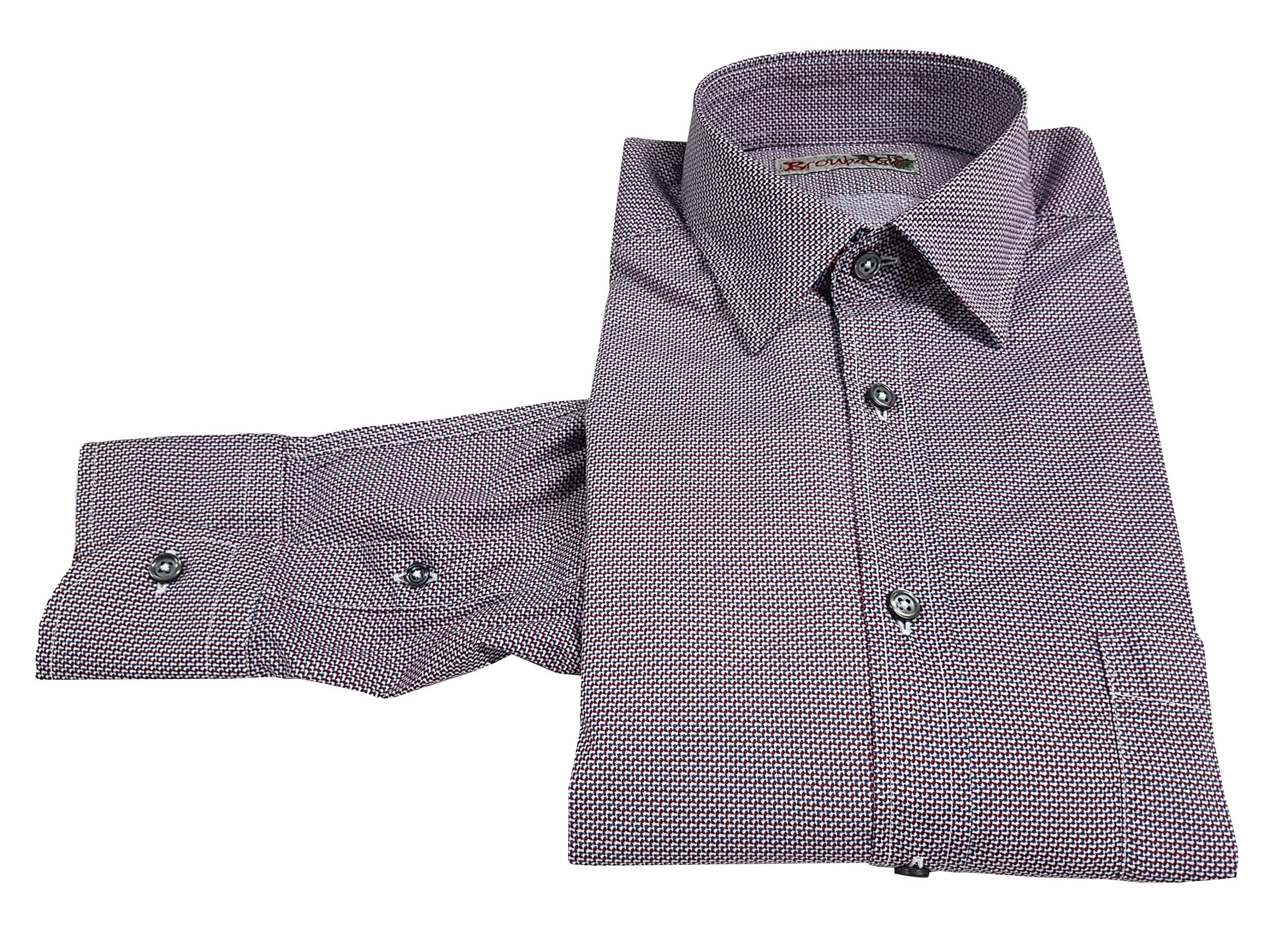 BROUBACK Camicia Uomo in Cotone con Taschino Manica Lunga Rosso/Blu Made in Italy (42)