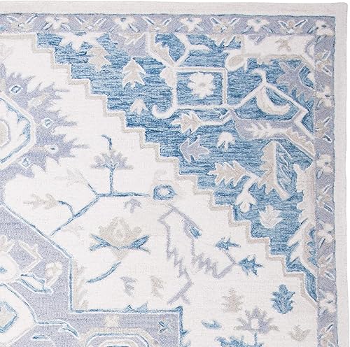 Miniatura 7 de Safavieh Micro-Loop Collection - Alfombra de área de 8 x 10 pies, marfil y azul marino, hecha a mano con medallón de lana Shabby Chic, ideal para