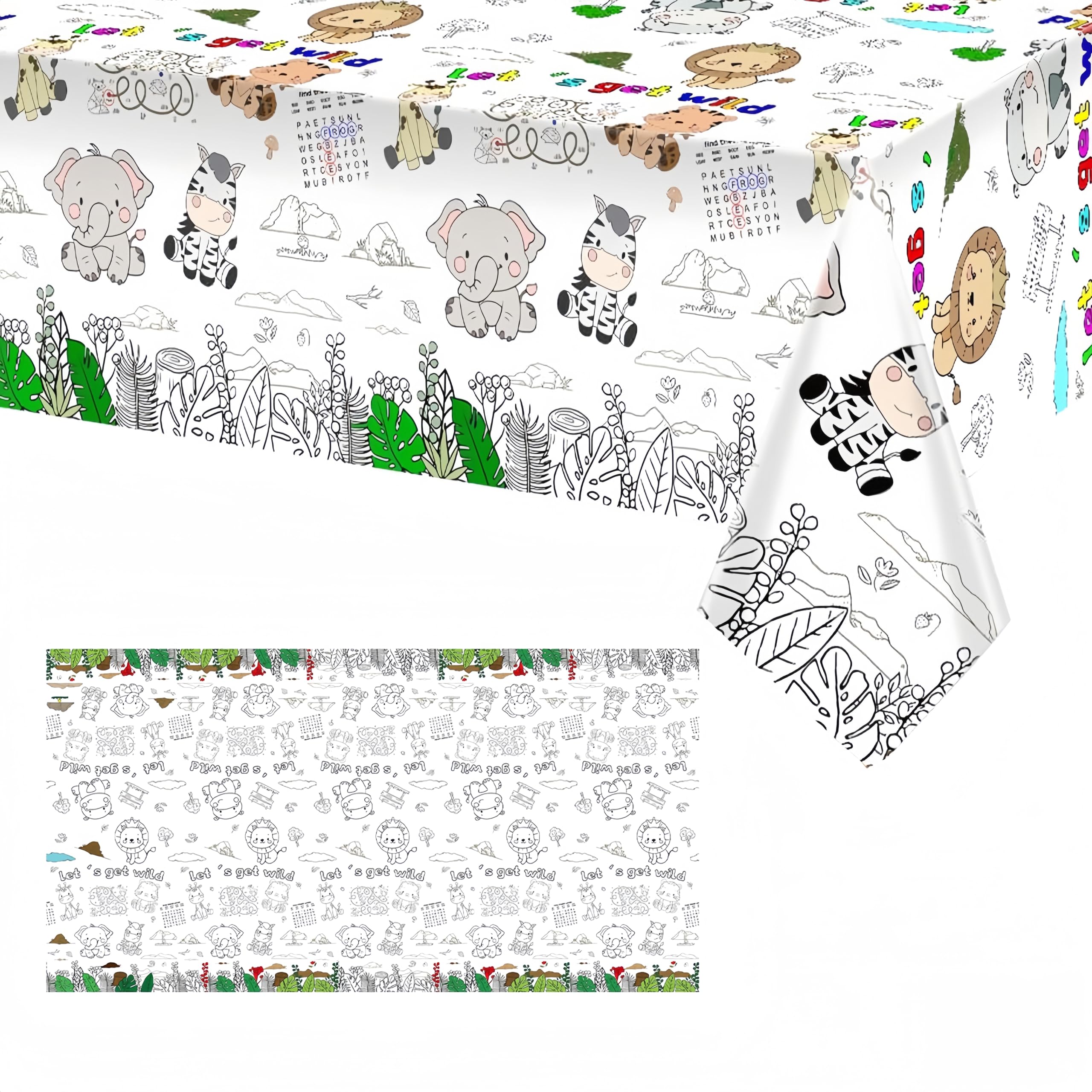 137*274cm Giant Colouring Table Cloth,Coloring Tablecloth for Kids,Paper Tablecloths Animals Rectangular Table Cover for Parties,Art Coloring Educational Tablecloth Party Supplies for Boys Girls