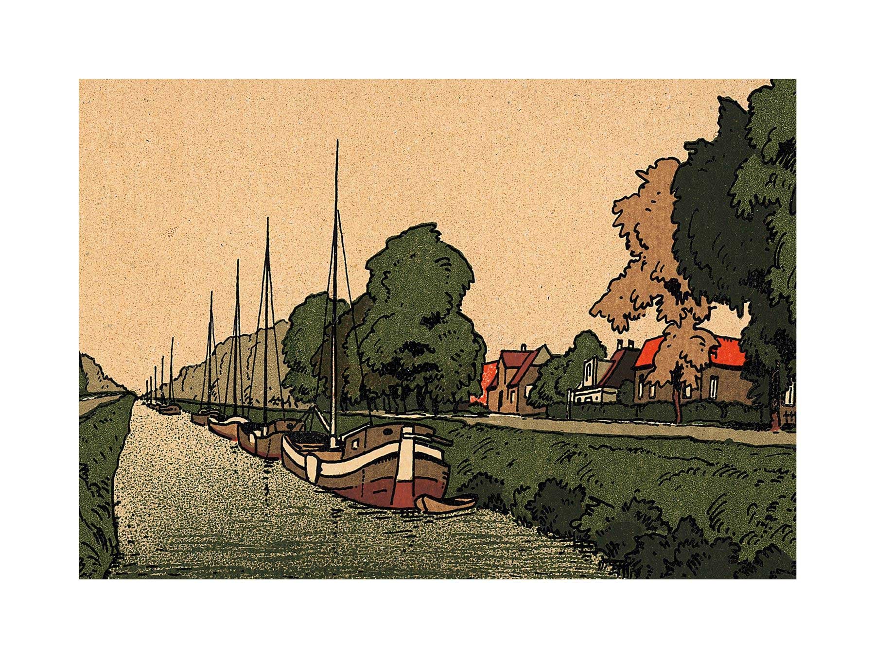 Wee Blue Coo Painting Netherlands New Canal Amsterdam Boat Barge Wall Art Print