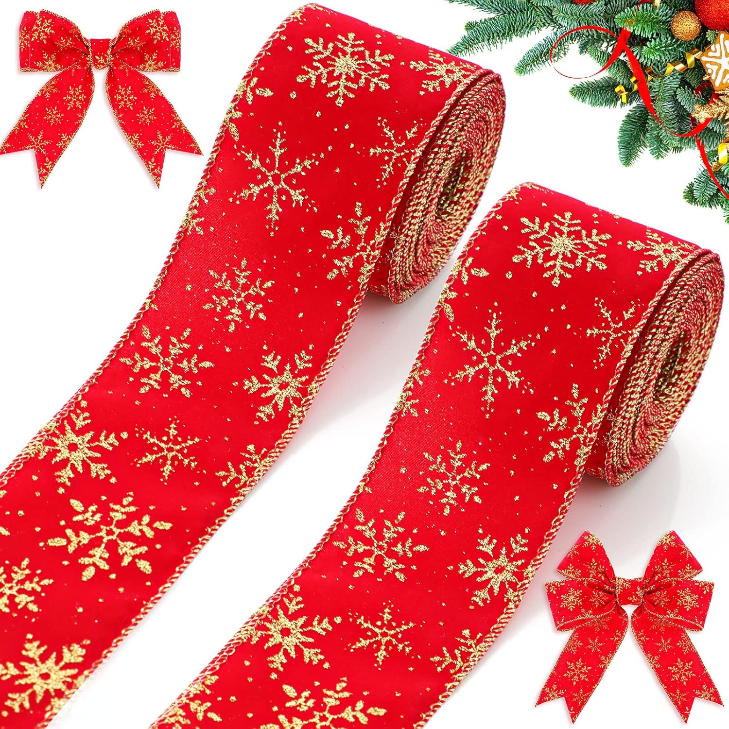 2 Rolls/ 20 Yards Christmas Velvet Wired Ribbons with