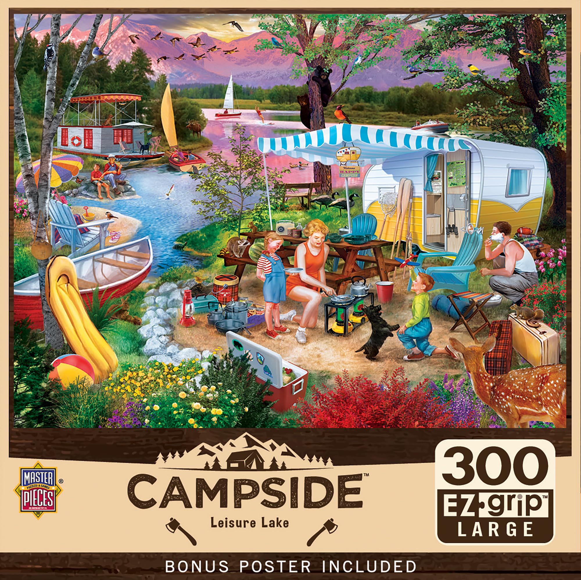 300 Piece Jigsaw Puzzle, Large EZ Grip Shapes, Leisure Lake, Fun for Adults, Seniors, Family, Kids, Non-Glare Finish, 18"x24"